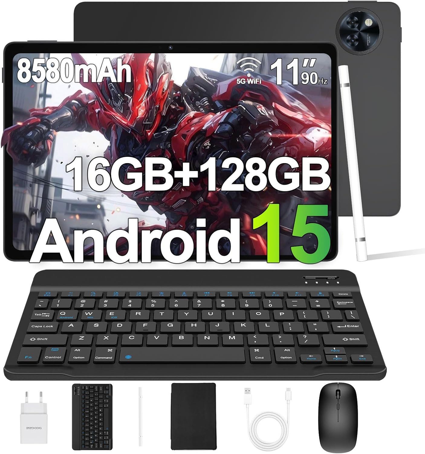 DOOGEE 16 GB RAM 8580 mAh WiFi, GPS, BT 5.0, OTG Tablet (11", 128 GB, Android 15, Leistungsstarkes Gerät mit großem Display und umfangreichem Zubehör)