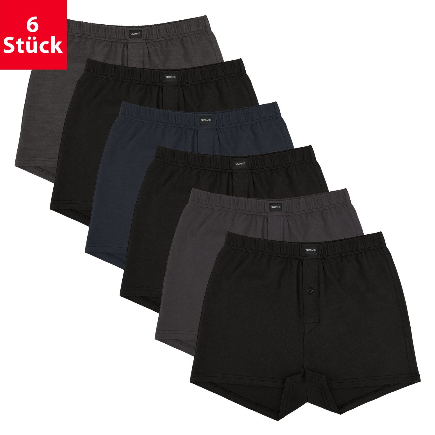 Gomati Boxershorts 6er Pack Herren Jersey Boxershorts Baumwolle günstig online kaufen