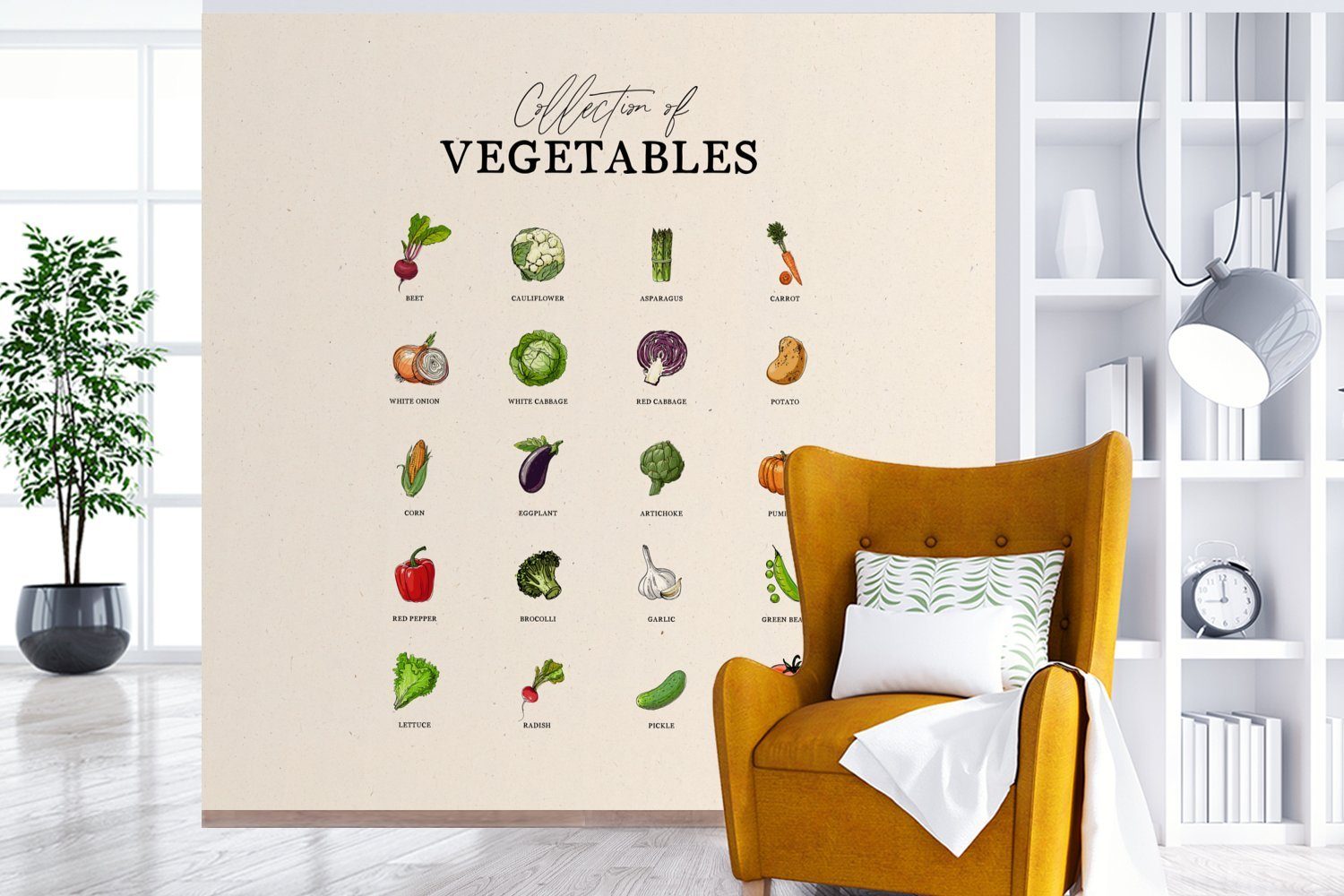MuchoWow Fototapete Gemüse - für oder Schlafzimmer, bedruckt, Vinyl Lebensmittel (5 Matt, St), Wohnzimmer Küche, - Wandtapete Tapete