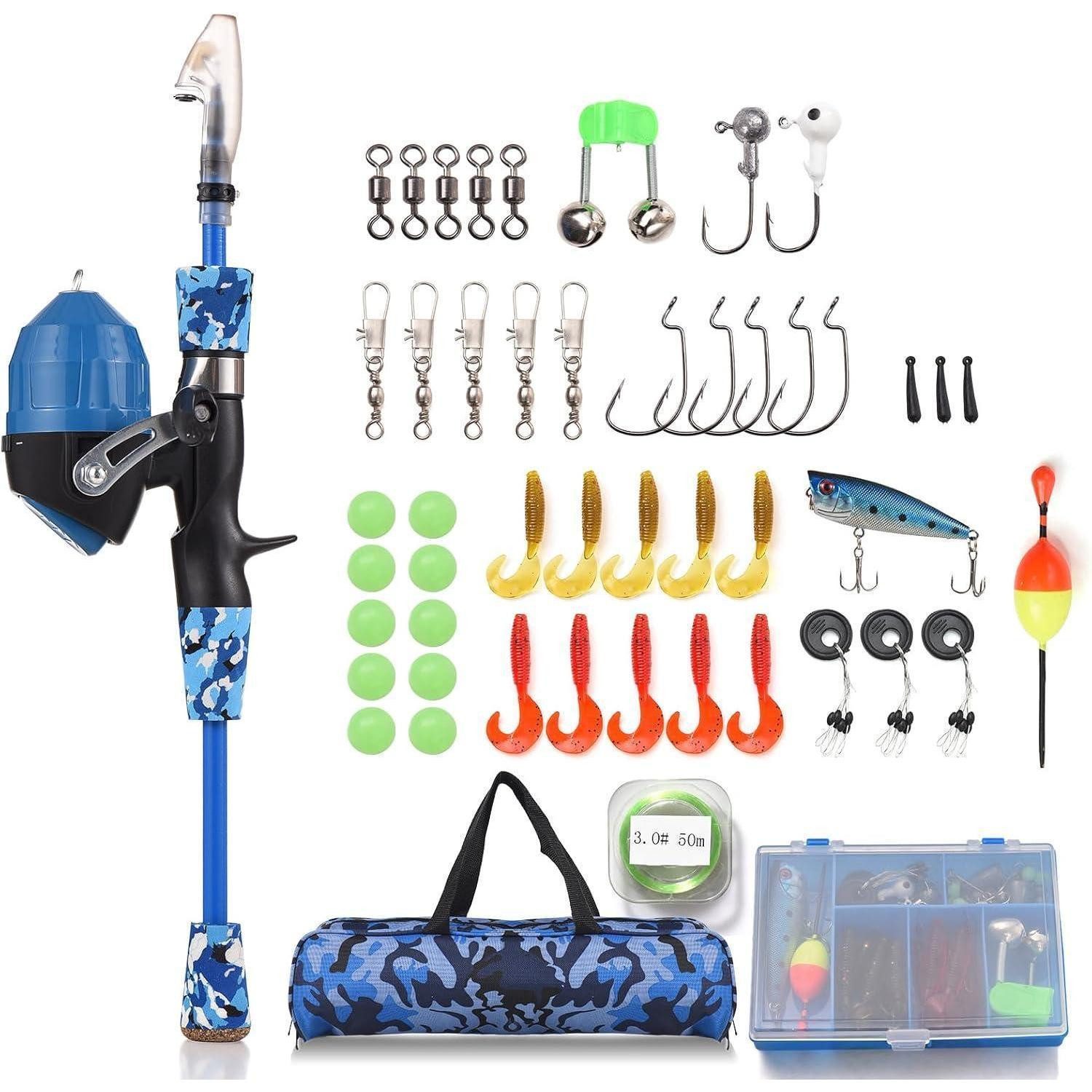LuxusKollektion Reiserute Angelset Kinder Teleskop Angelrute Köder Set Tragbar mit Tasche 1,5m