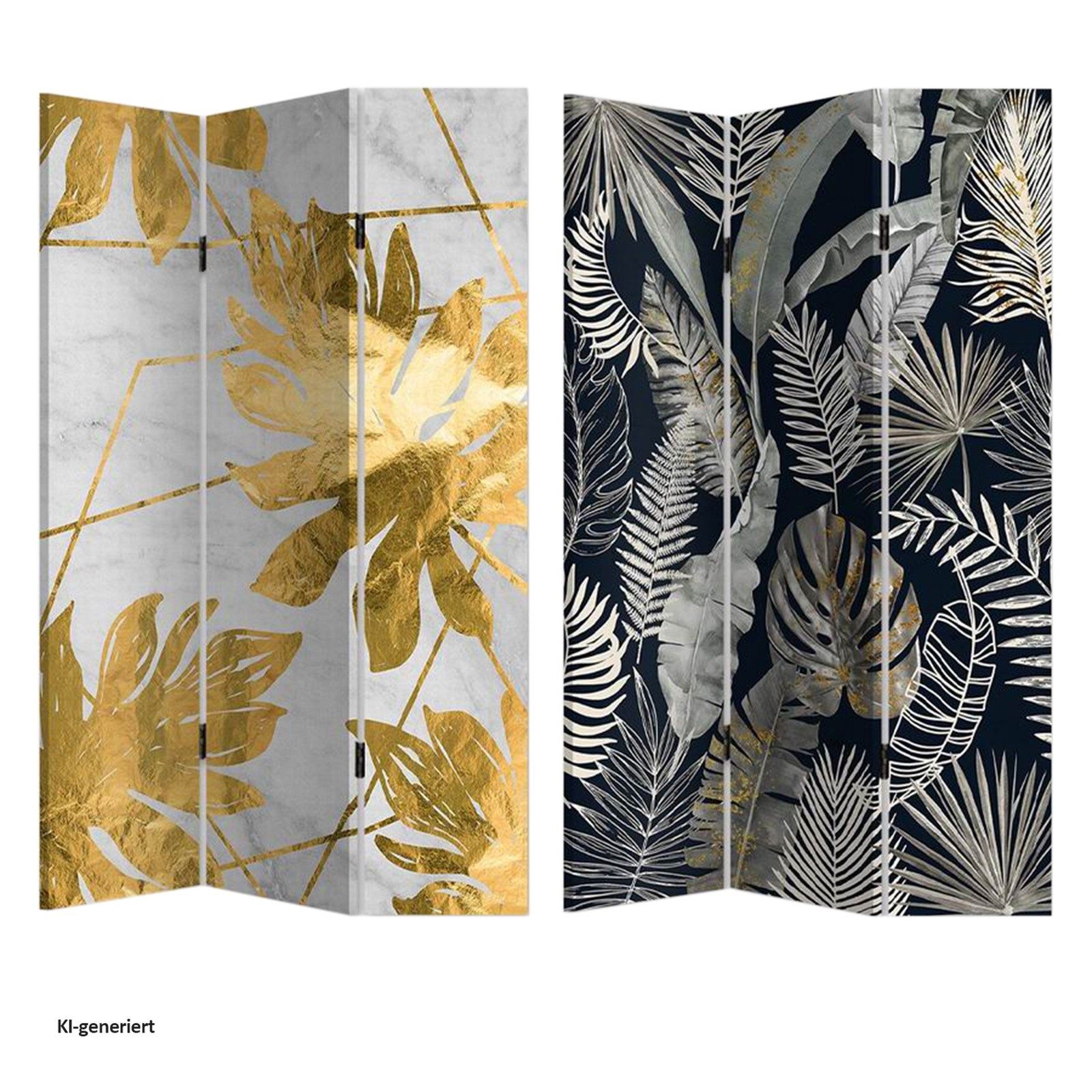 HTI-Living Paravent Paravent Gold Silber Leaves (Stück, 1 St., 1 Paravent), Raumteiler Sichtschutz Trennwand