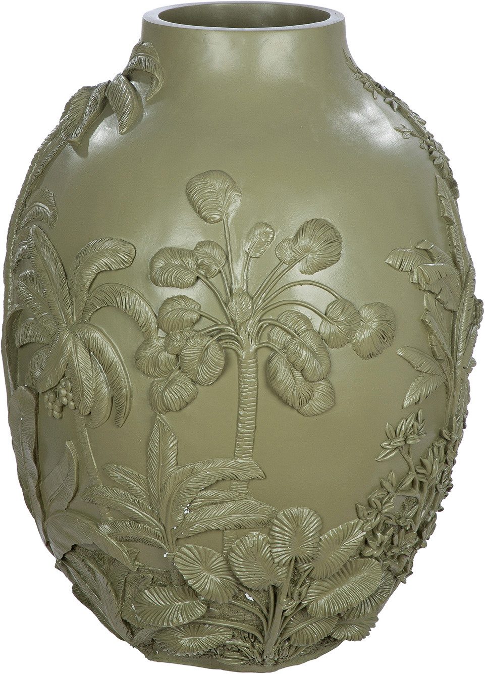 GILDE Bodenvase Bodenvase bauchig Jungle grün H. 55,5 cm (1 St), Bodenvase, Tiermotiv, Pflanzenmotiv, exotisch, Dschungelstil
