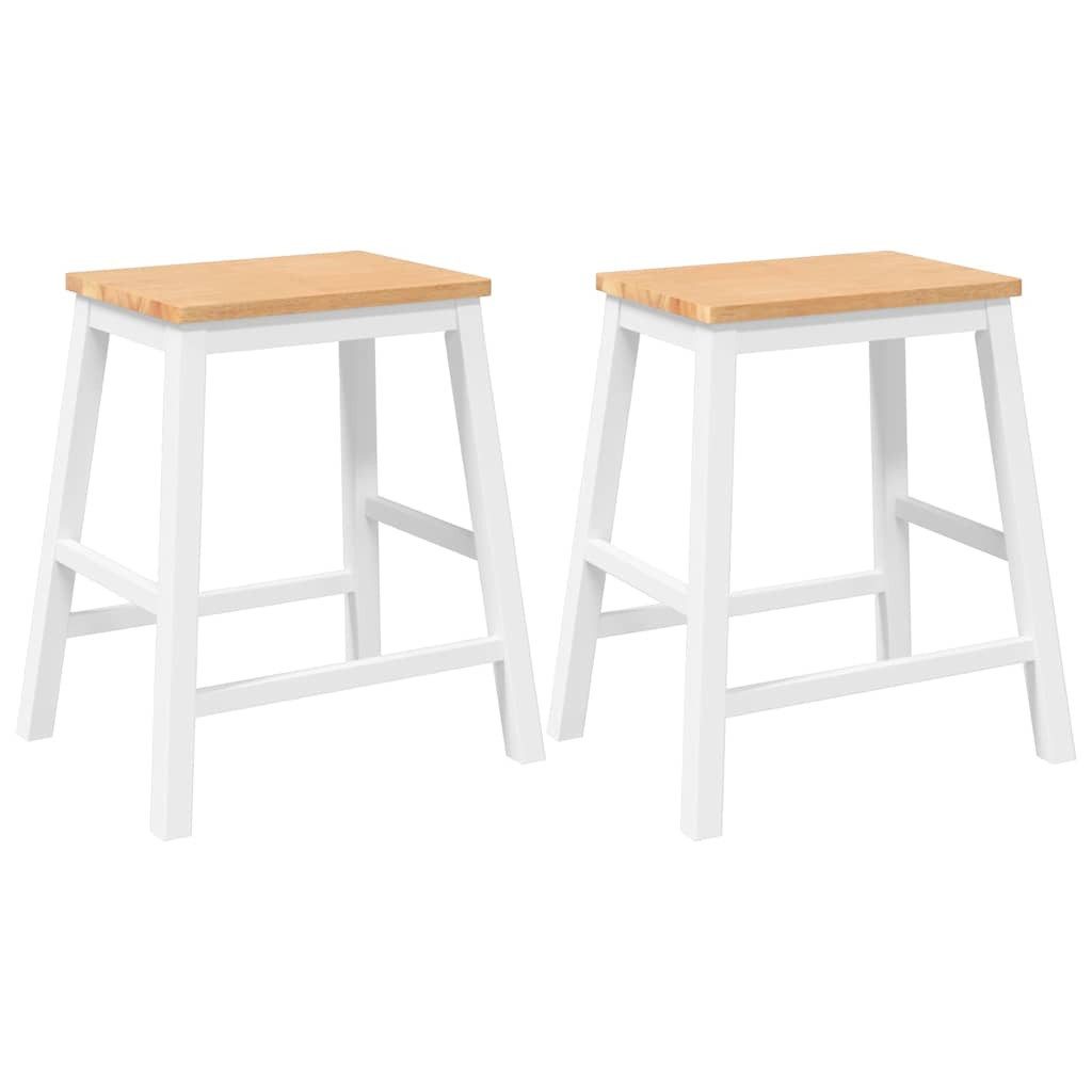 Barhocker Barstühle 2 Stk. Weiß Massivholz Gummibaum