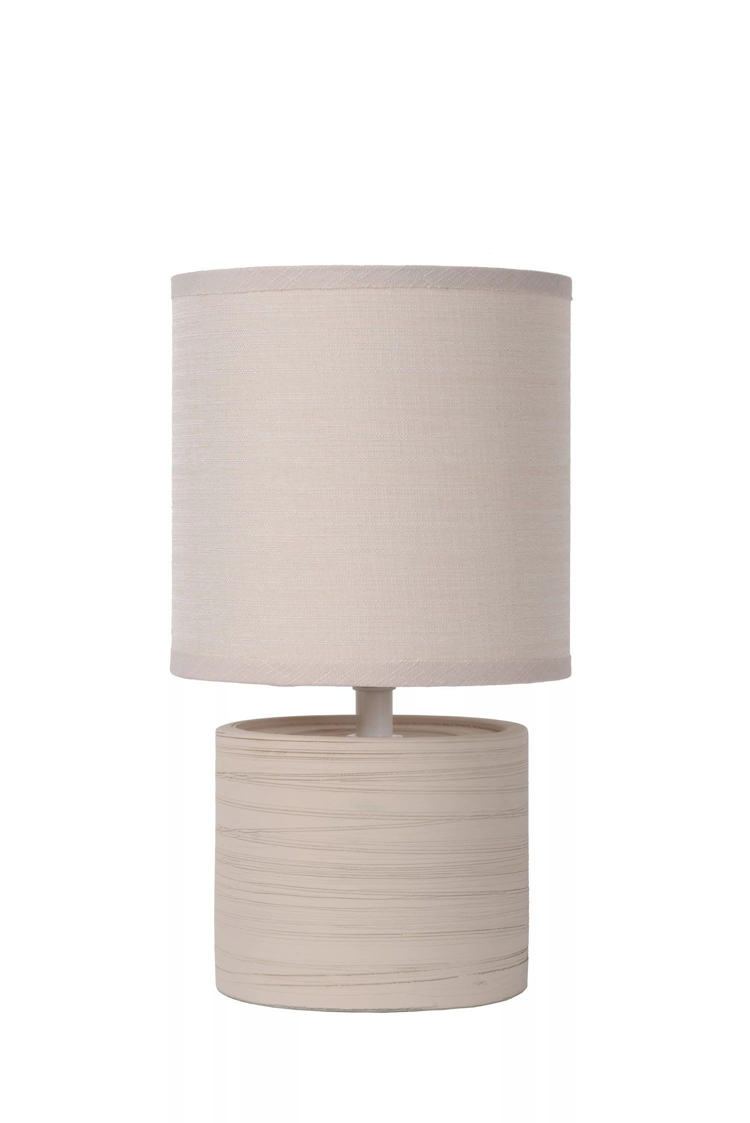 Licht-Erlebnisse Nachttischlampe EVARA, ohne Leuchtmittel, Keramik Stoff E14 rund D: 14 cm 26 cm Beige Modern Keramiklampe