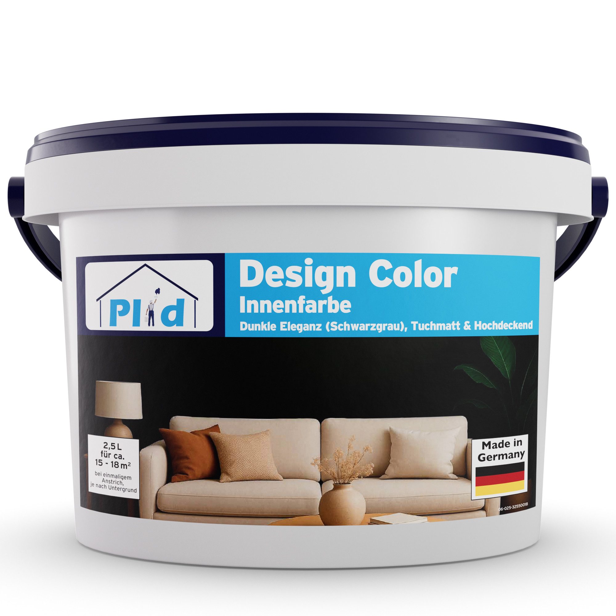 plid Wandfarbe Wandfarbe Matte 2.5L für ca. 18m² - Bunte Wand Designcolor Innenfarbe, Hochdeckend, Geruchsarm, Schnelltrocken