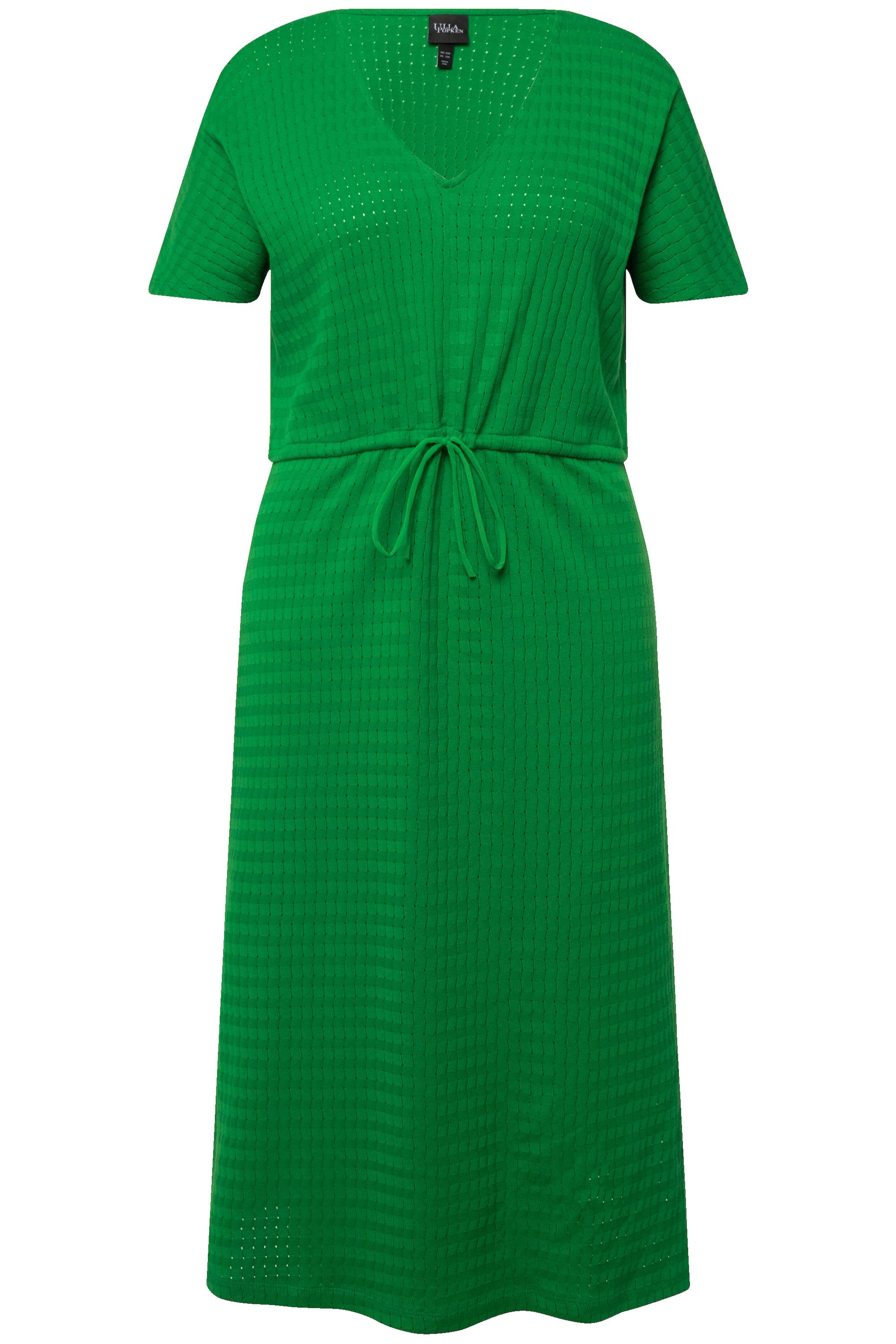 Ulla Popken Maxikleid Midikleid Strukturjersey V-Ausschnitt günstig online kaufen