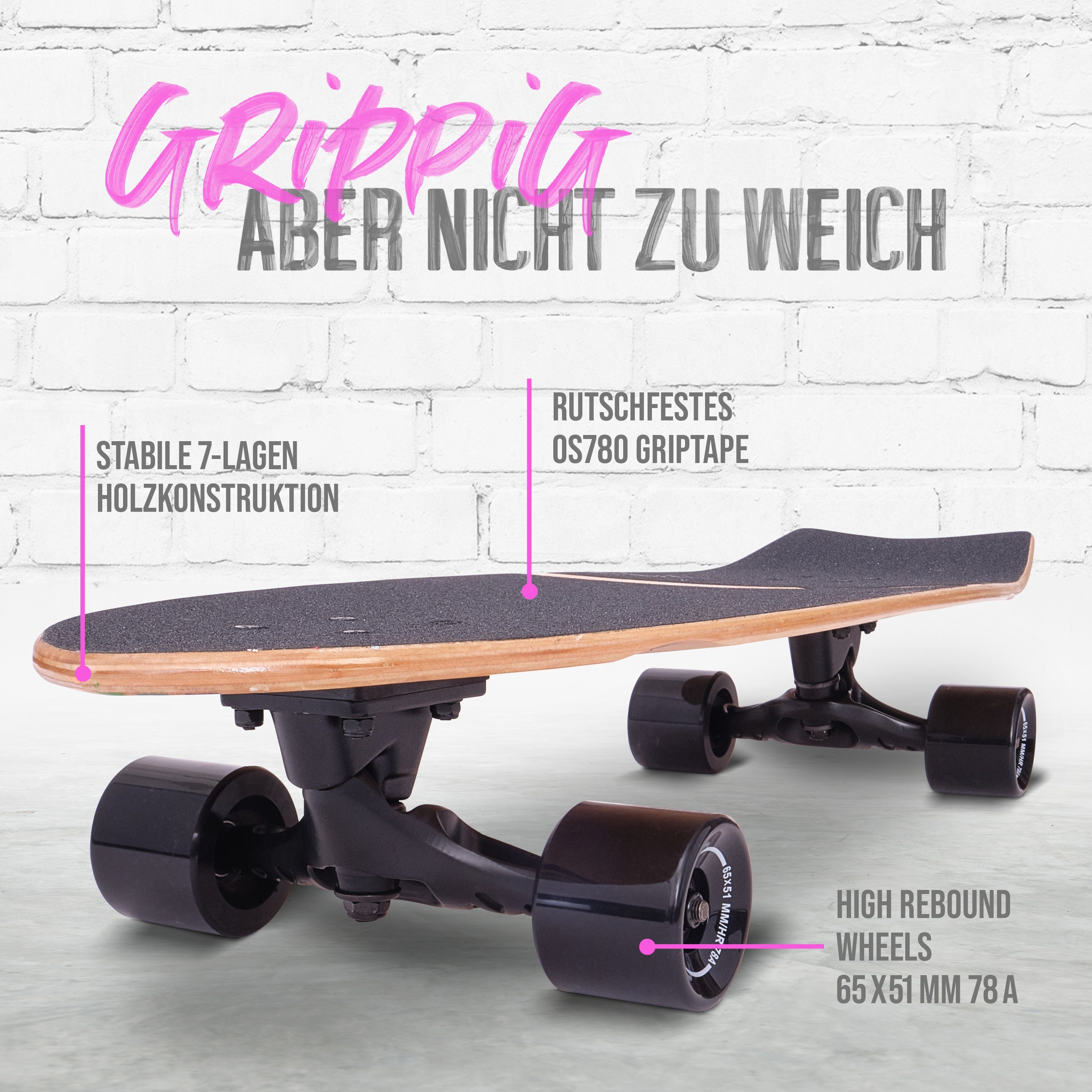 Apollo Miniskateboard Midi Longboard Surfskate Pro, hochwertig stabil und Stripes