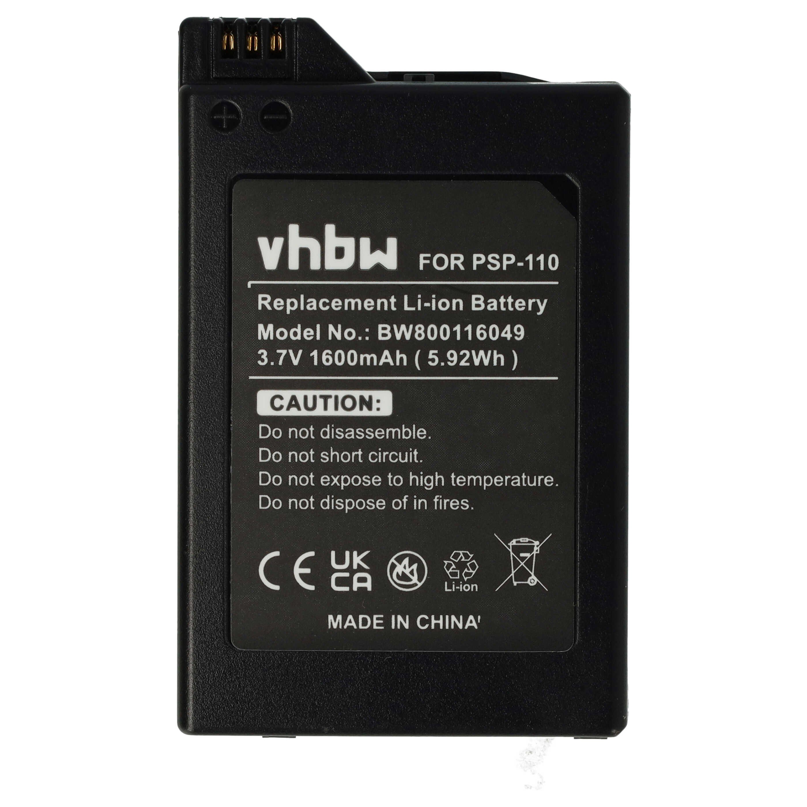 vhbw Akku passend für Sony Playstation Portable PSP-1006, PSP-1002, Akku Akku Li-Ion 1600 mAh (3,7 V, 1 St), Leistungsfähiger Austausch-Akku für Spielkonsole, Wiederaufladbar