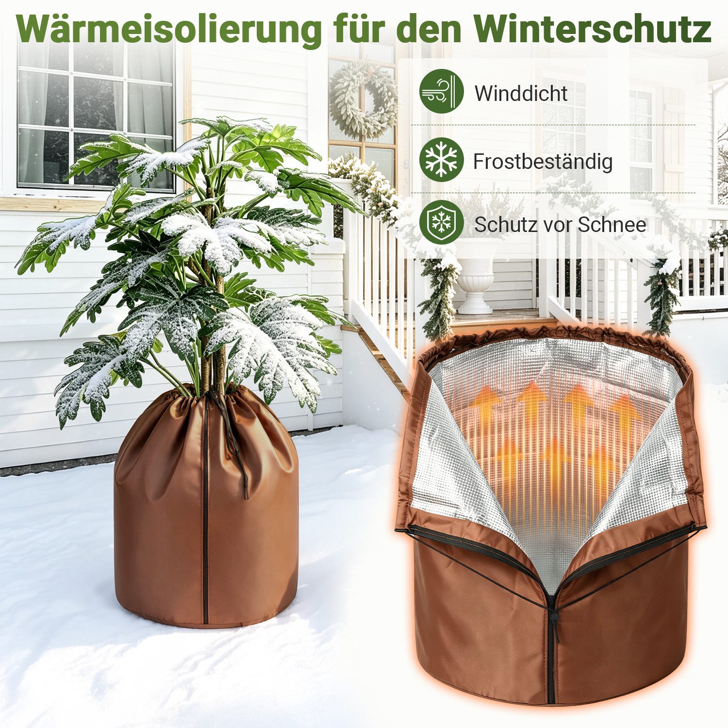 Clanmacy Winterschutzvlies 2er Winterschutz Pflanzen 70x65 cm Braun für Bäume Sträucher – Bild 5 von 5
