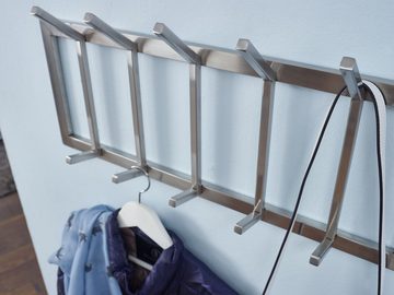 Wohnling Wandgarderobe WL6.443 (Metall Silber 65x30x10 cm Hakenleiste Modern), Garderobe Wand Stahl, Flurgarderobe Modern