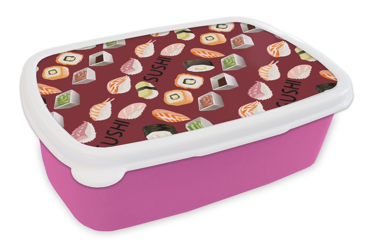MuchoWow Lunchbox Diagramm - Sushi - Japan - Zitate, Kunststoff, (2-tlg), Brotbox für Erwachsene, Brotdose Kinder, Snackbox, Mädchen, Kunststoff rosa