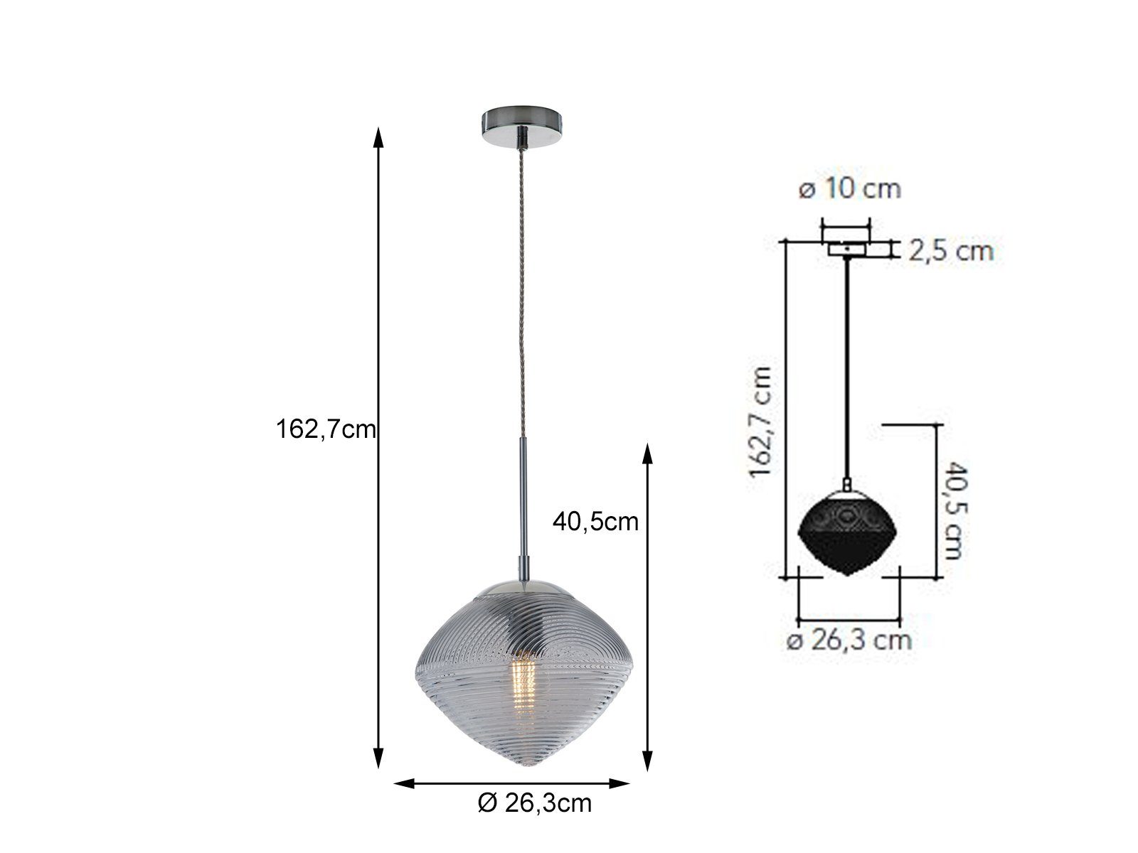 LED Ø Warmweiß, hängend Lampenschirm über-n LED wechselbar, meineWunschleuchte 26cm Rauch-glas Esstisch Pendelleuchte, Kücheninsel für Dimmfunktion,
