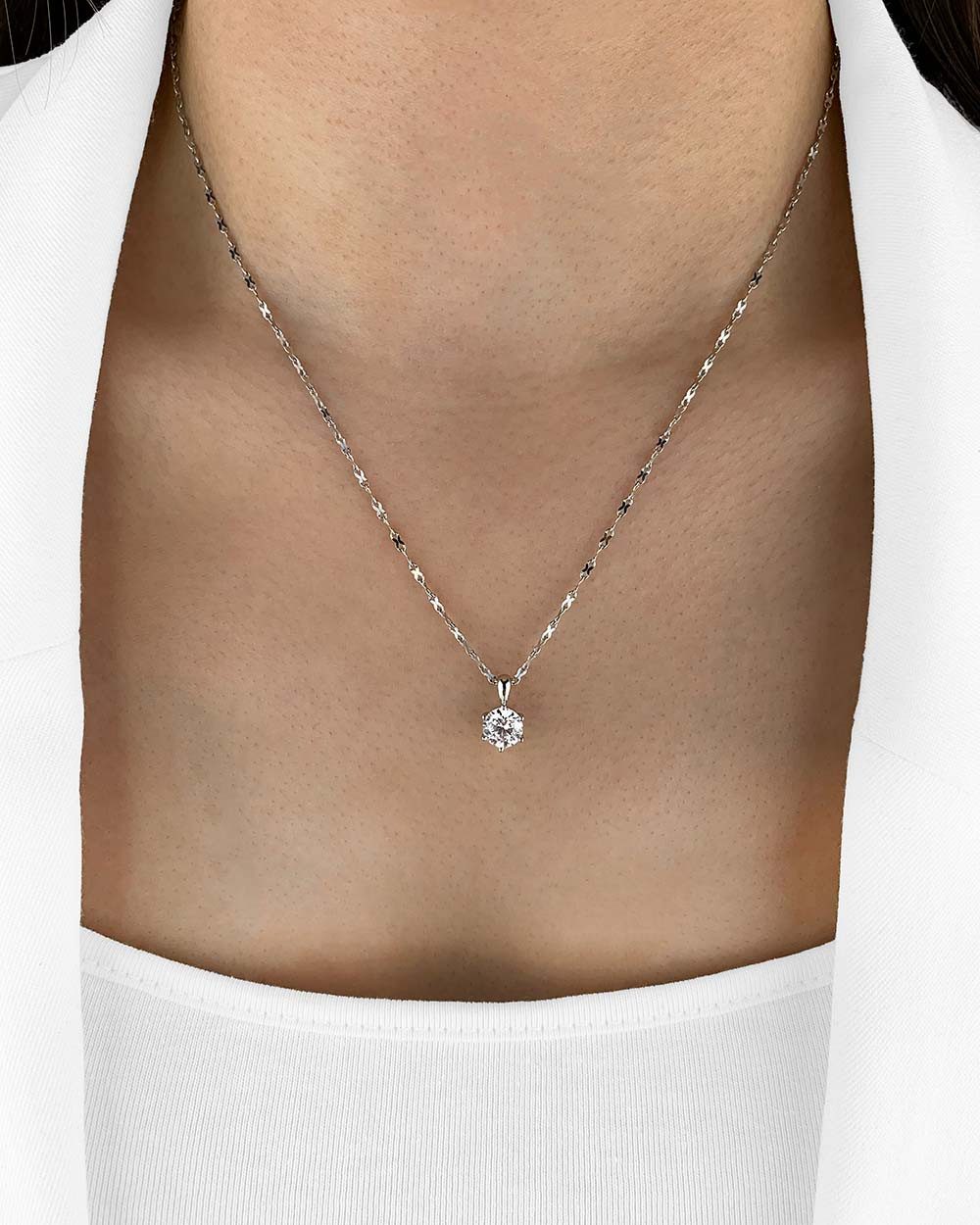 DANIEL CLIFFORD Kette mit Anhänger 'Elenia' Damen Halskette Silber 925 Solitär Anhänger weiß, Silberkette mit Kristallanhänger weiß Solitaire Design – Bild 2 von 5