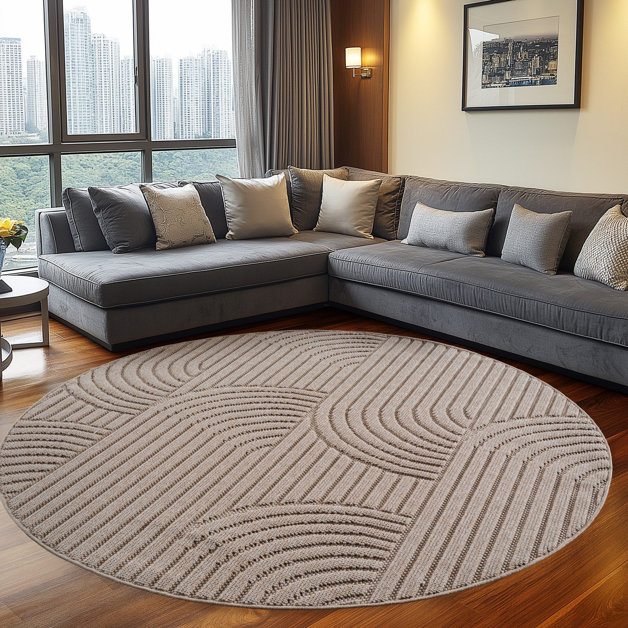 Teppium Teppich Skandinavischer Boho-Teppich mit Schlingenmuster, Rund, Höhe: 20 mm, Kurzflor Schlingen Teppich Beige Boucle-Loop Wohnzimmer Teppich