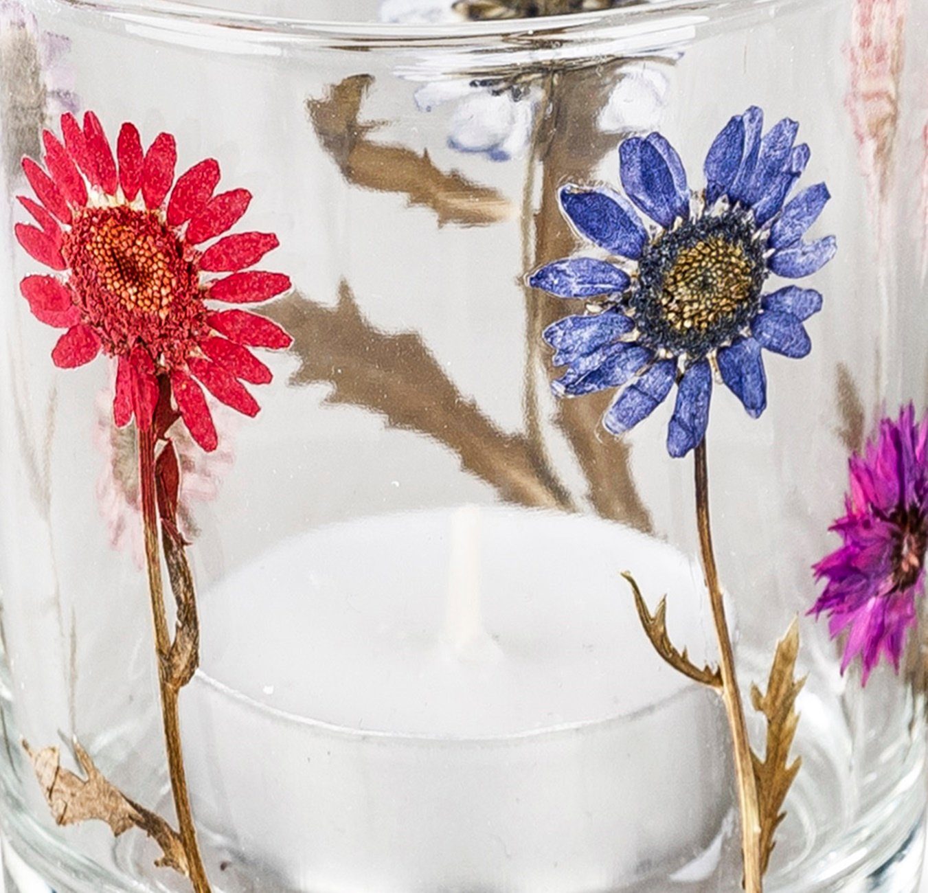 Teelichthalter Trockenblumen Windlicht 8cm Windlicht-Glas dekojohnson