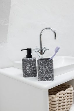 TOM TAILOR HOME Badaccessoire-Set Badezimmer Zahnbürstenhalter Mosaik, 2x Zahnputzbecher, Polyresin, Farbenspiel aus Schwarz-Weiß, Glatte Oberfläche