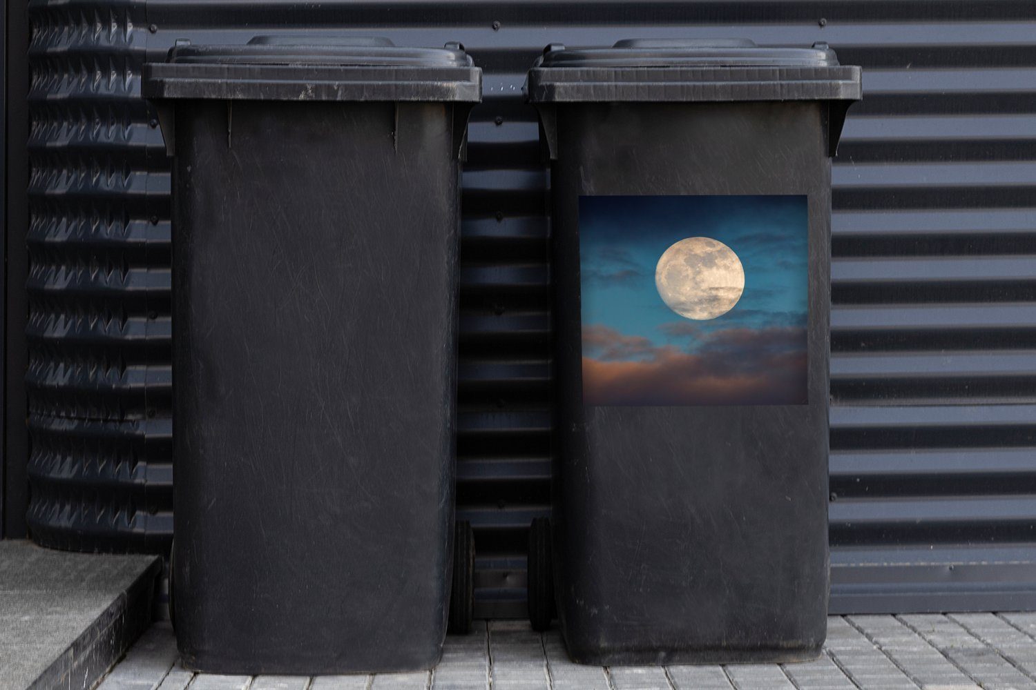 Mülleimer-aufkleber, (1 Mülltonne, - - Wandsticker St), Nacht Container, Mond Sticker, MuchoWow Abfalbehälter Wolken