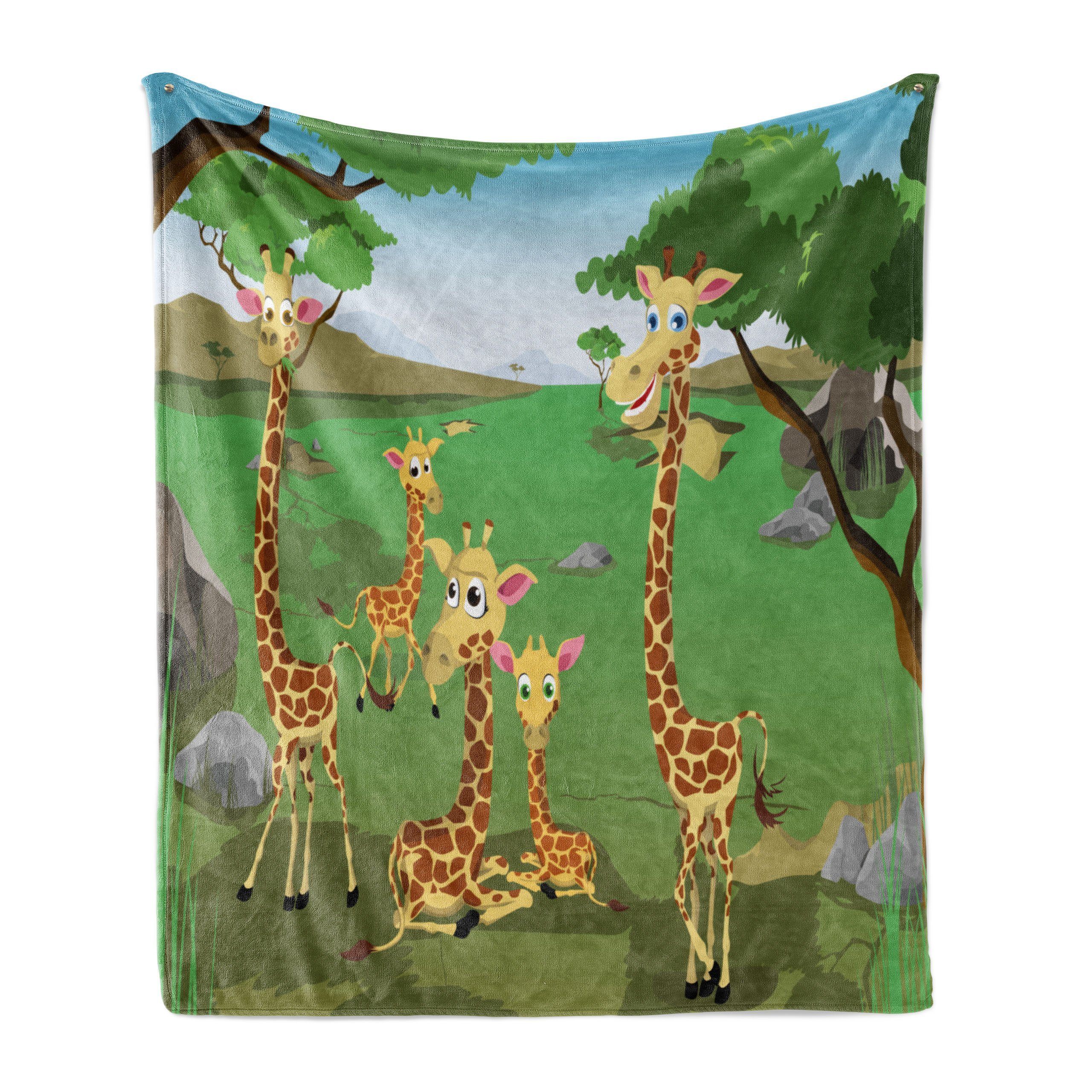 für Außenbereich, den Innen- Giraffe Savannah Gemütlicher Plüsch Wohndecke Cartoon und Fauna Abakuhaus,