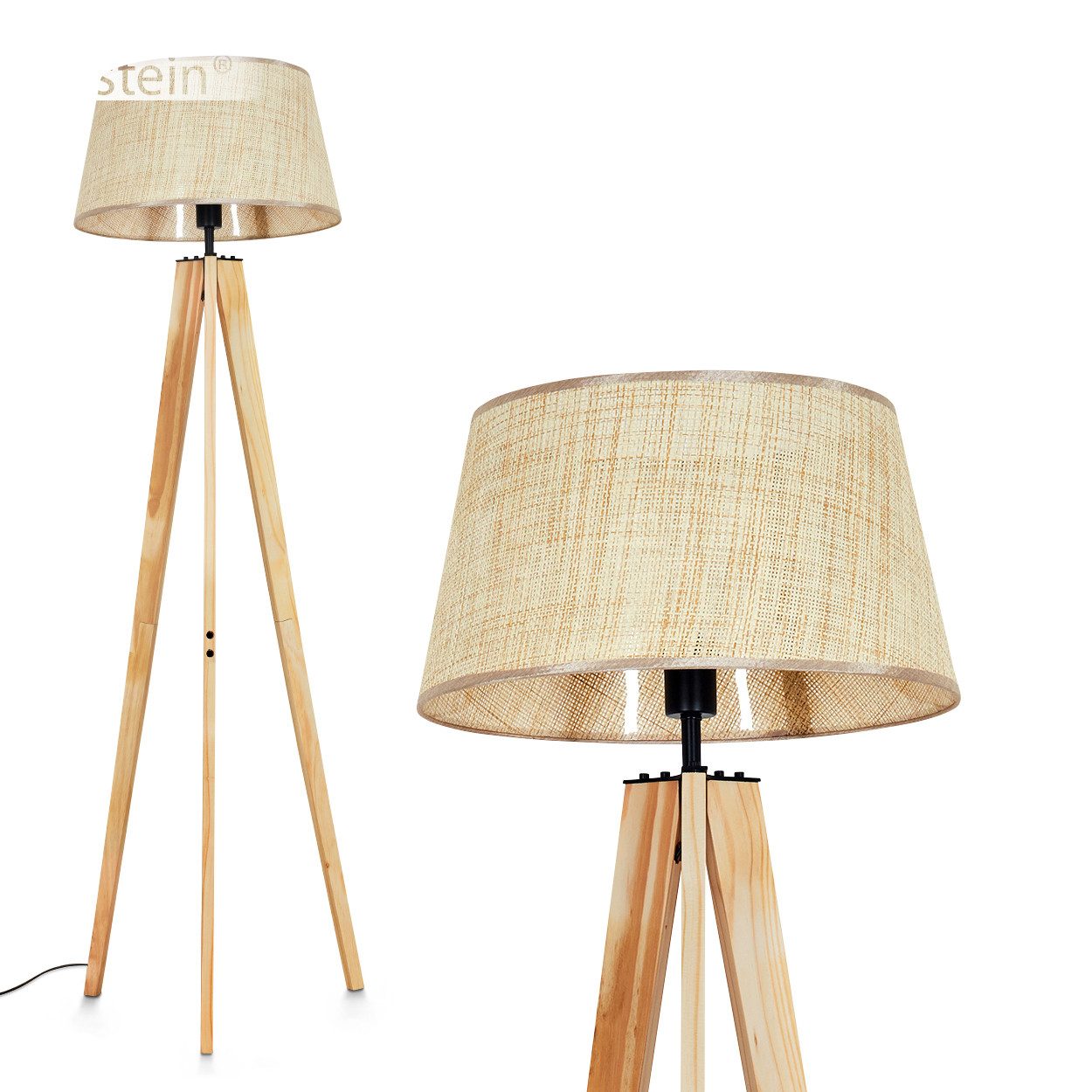 Stehlampe Stehlampe aus Holz/Papiergeflecht in Naturfarben/Beige
