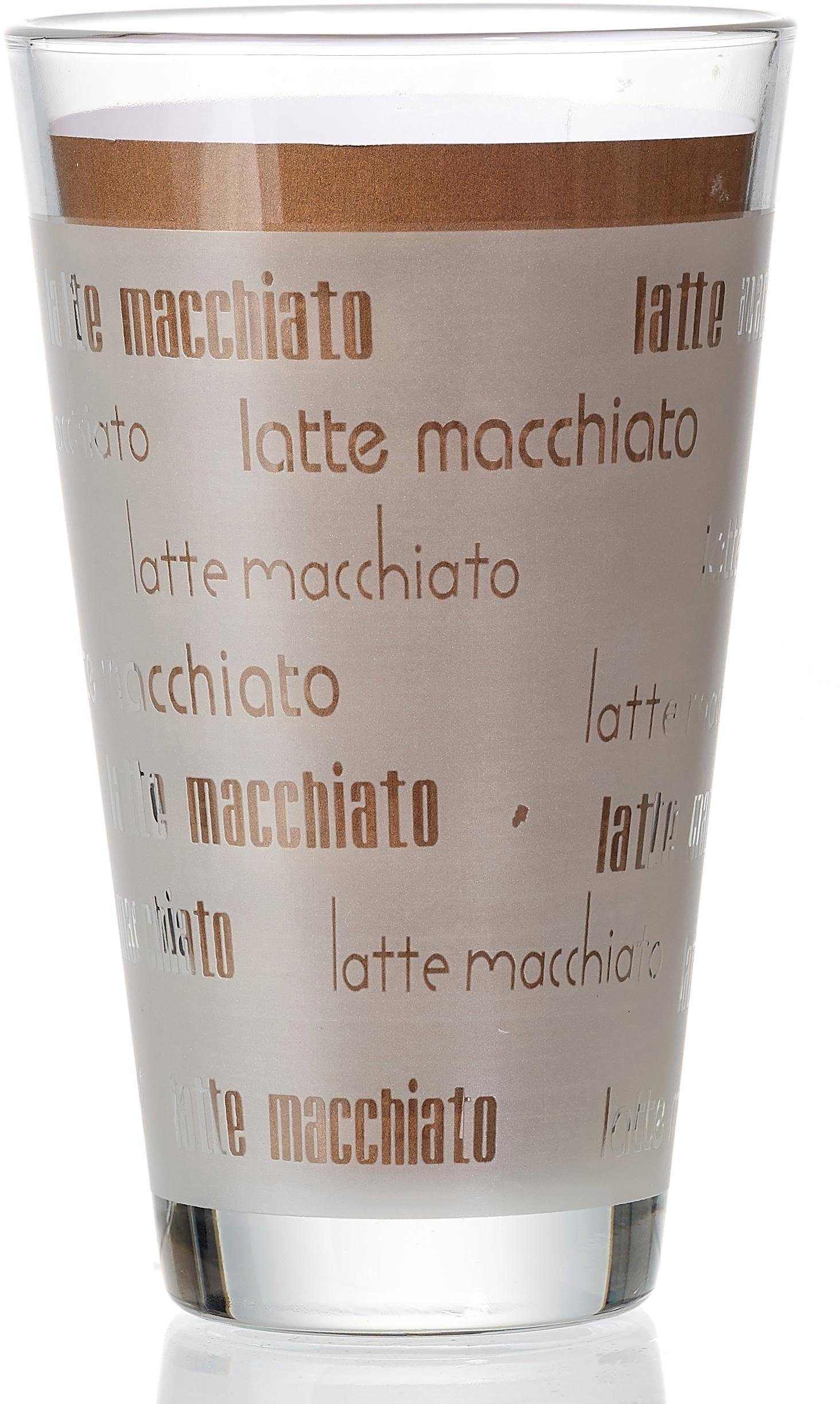 Ritzenhoff & Breker Latte-Macchiato-Glas Chicco, 4-tlg., Glas, Schrift-Dekor, 4-teilig