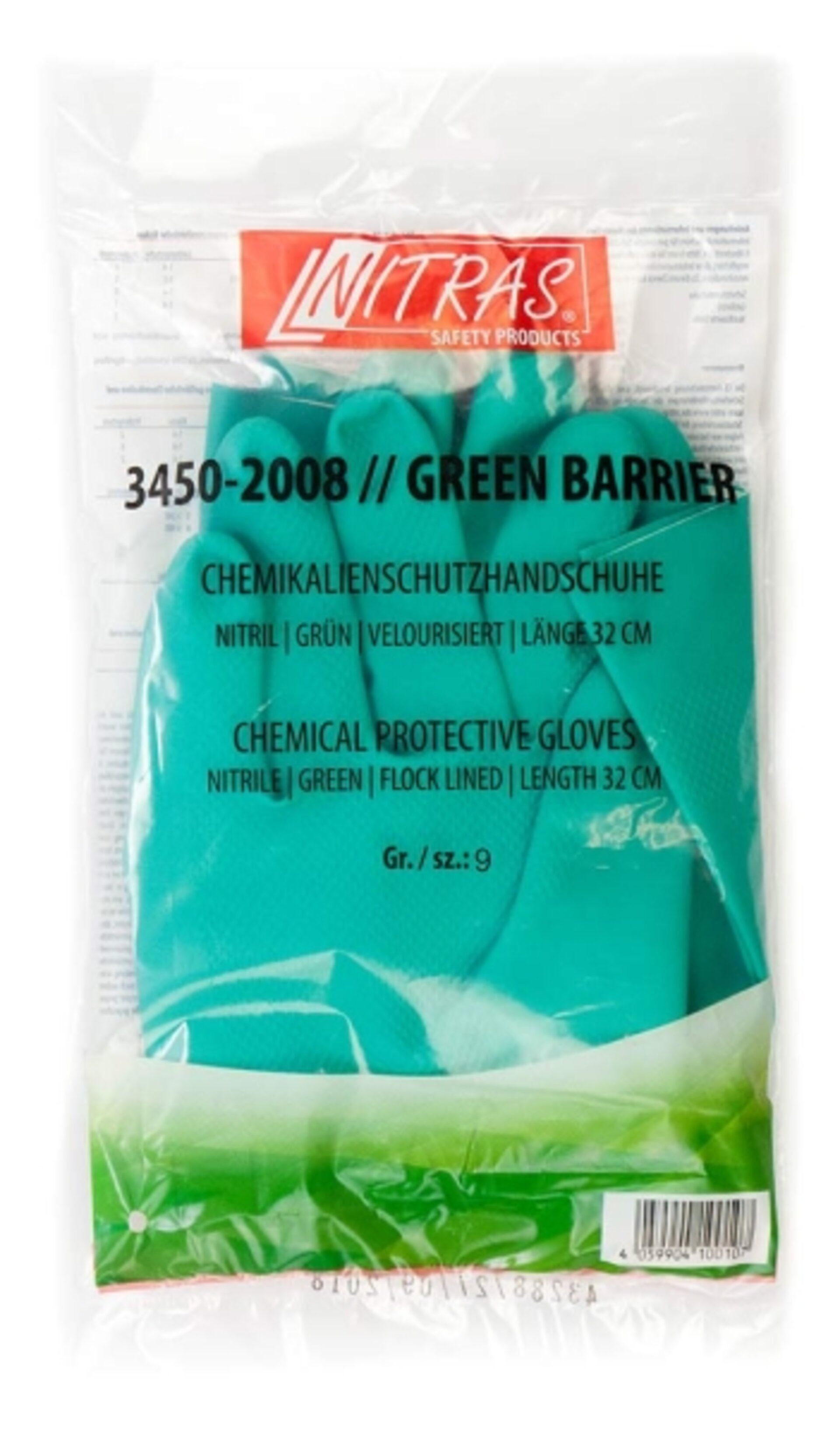 Nitras Chemikalien-Schutzhandschuhe Putzhandschuh Green Barrier 3450 Nitrilhandschuhe Schutzhandschuhe (Packung, 12-St., VPE= 12 Paar, Gr 8-11) Chemikalienbeständig/Lebensmittelkontakt geeignet