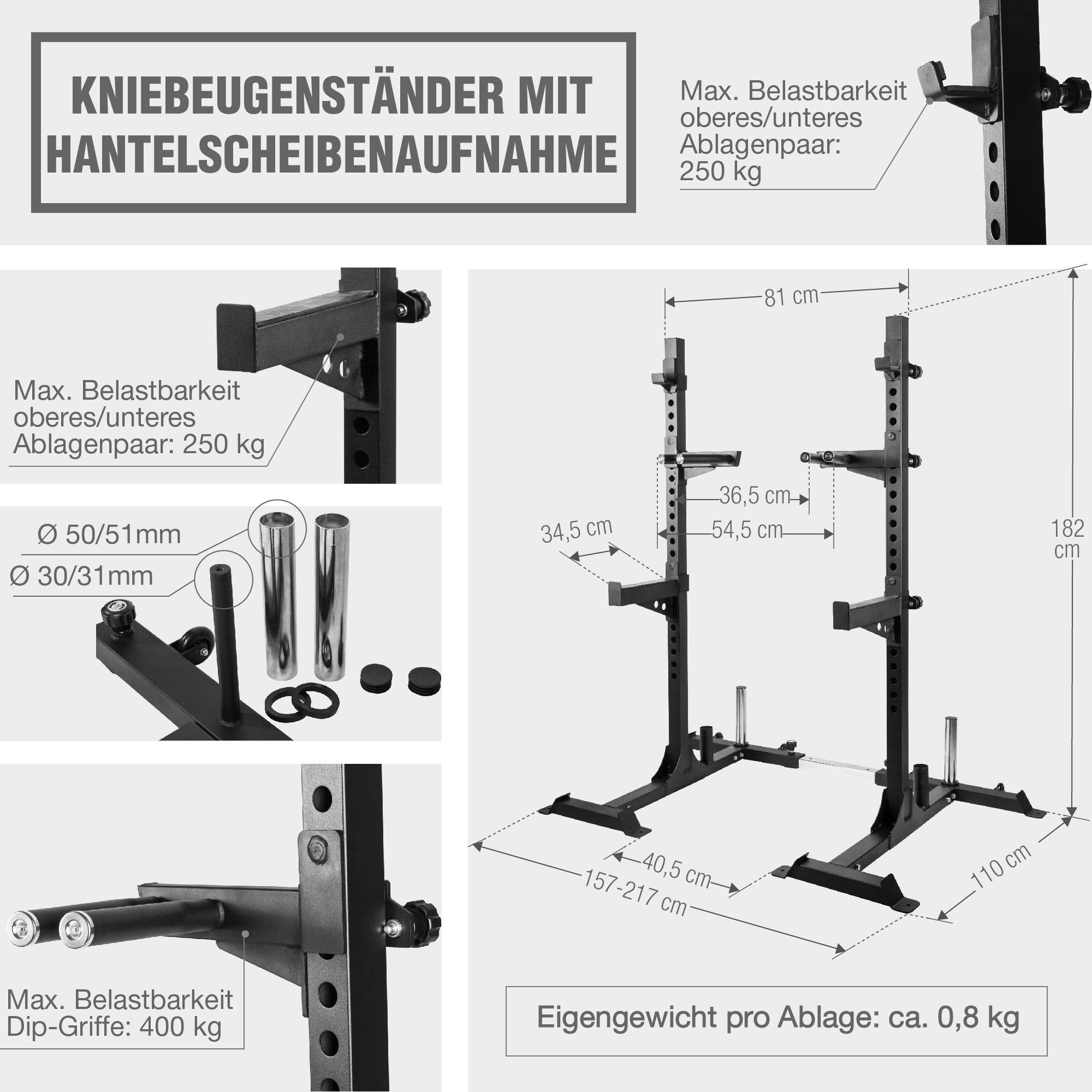 GORILLA SPORTS Squat Rack Höhe und Breite Verstellbar,bis 500kg,mit Dip-Station bis 400kg,Stahl, (1-tlg)