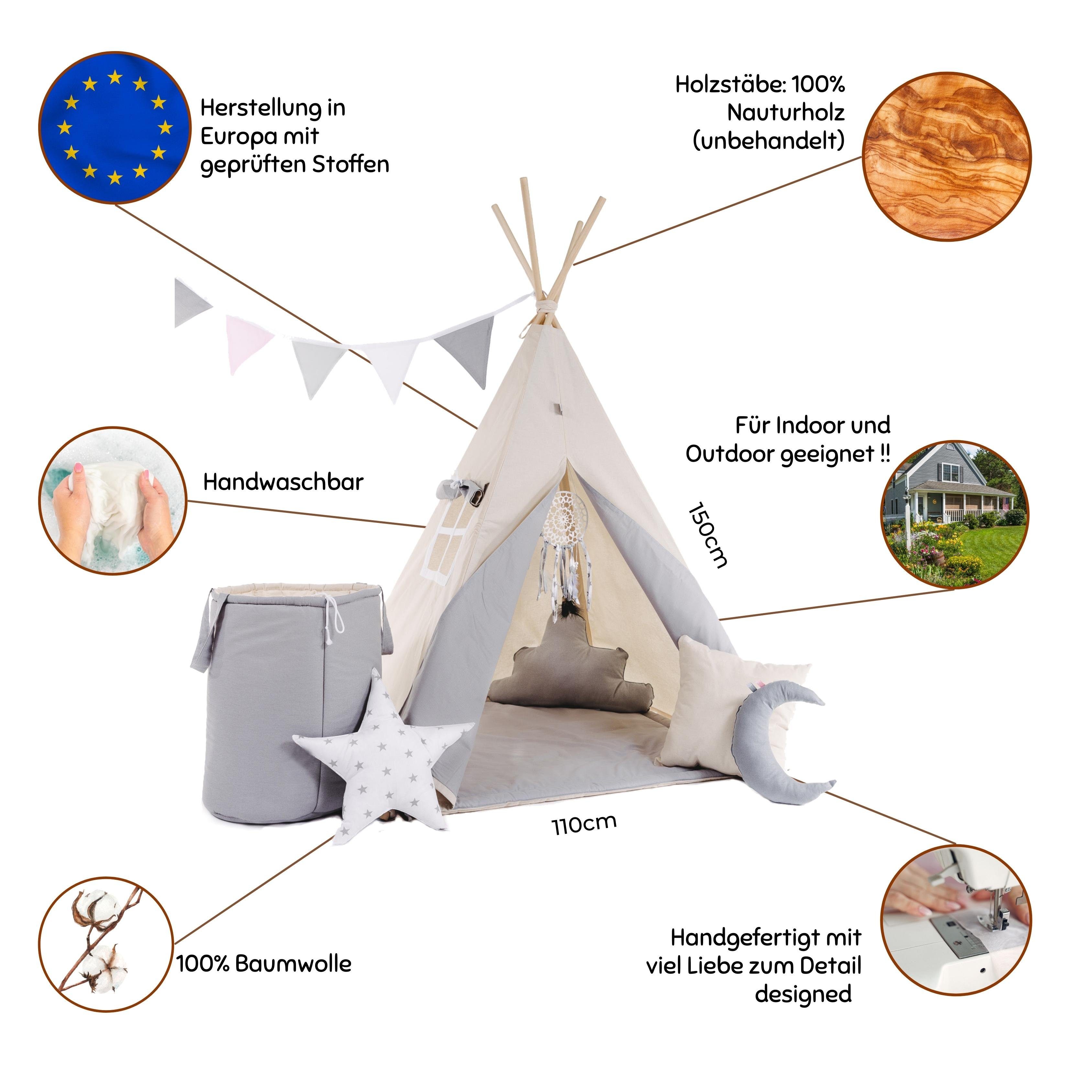 Rainbow Kids Tipi-Zelt Kinderzelt "Grauer Wolf" günstig online kaufen