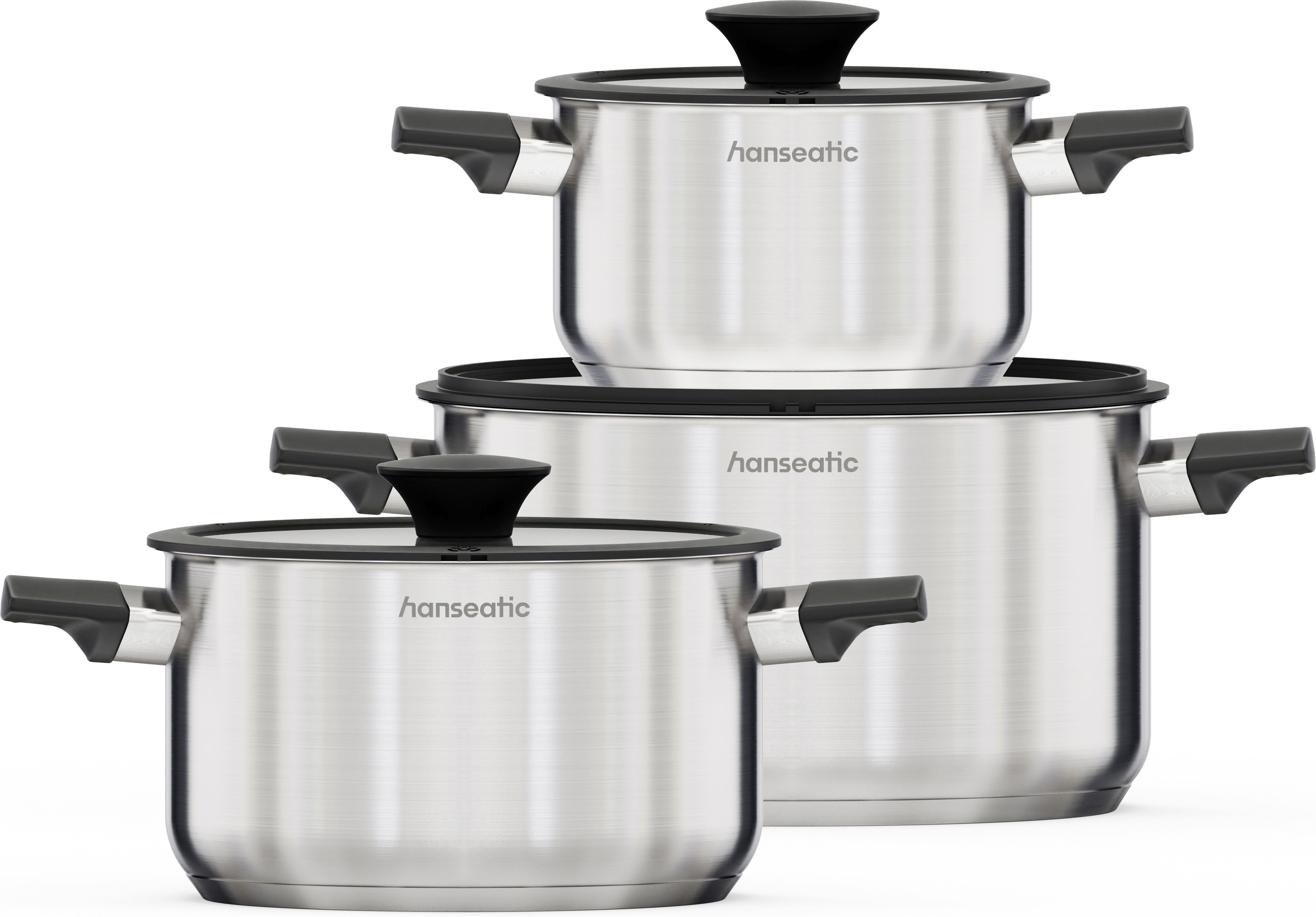 Hanseatic Topf-Set SMART, Edelstahl 18/10 (Set, 6-tlg., Kochtopf 16/20/24 cm), für alle Herdarten geeignet, unbeschichtet