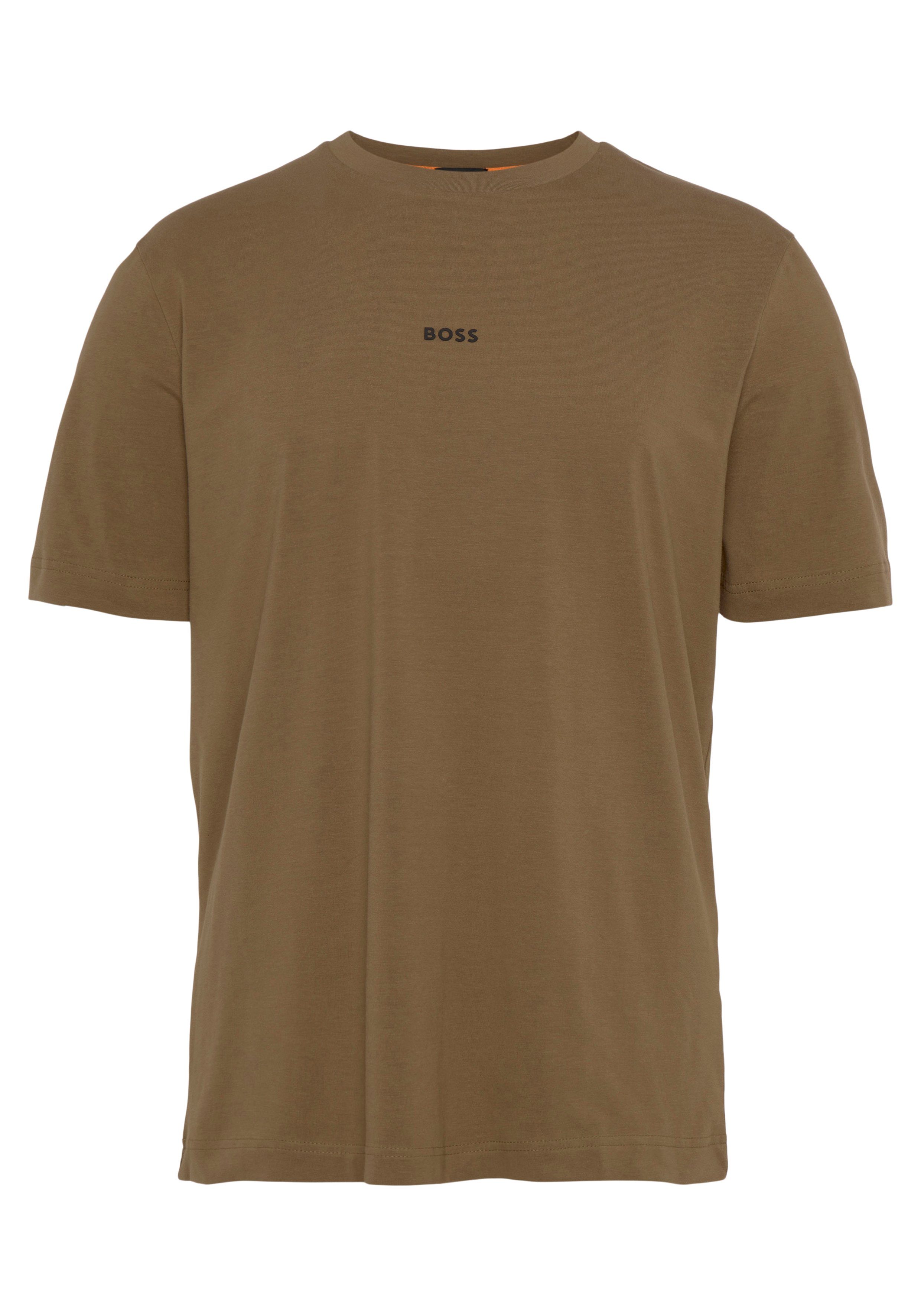 BOSS ORANGE Kurzarmshirt auf mit der BOSS-Logodruck TChup beige1 Brust