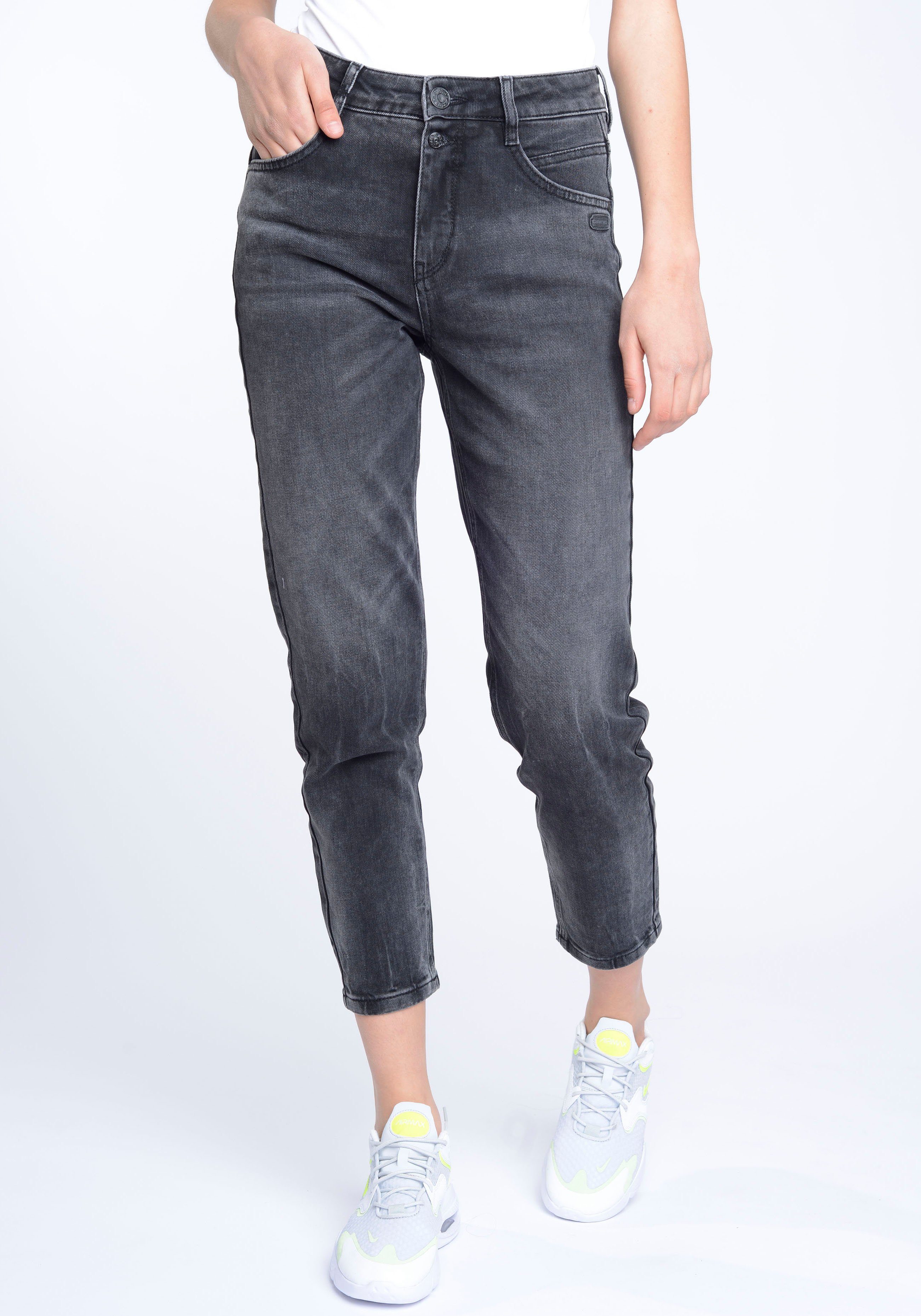 Mom-Jeans Vintage verkürzter 94ORA Grey Beinlänge GANG mit 2-Knopf-Verschluss