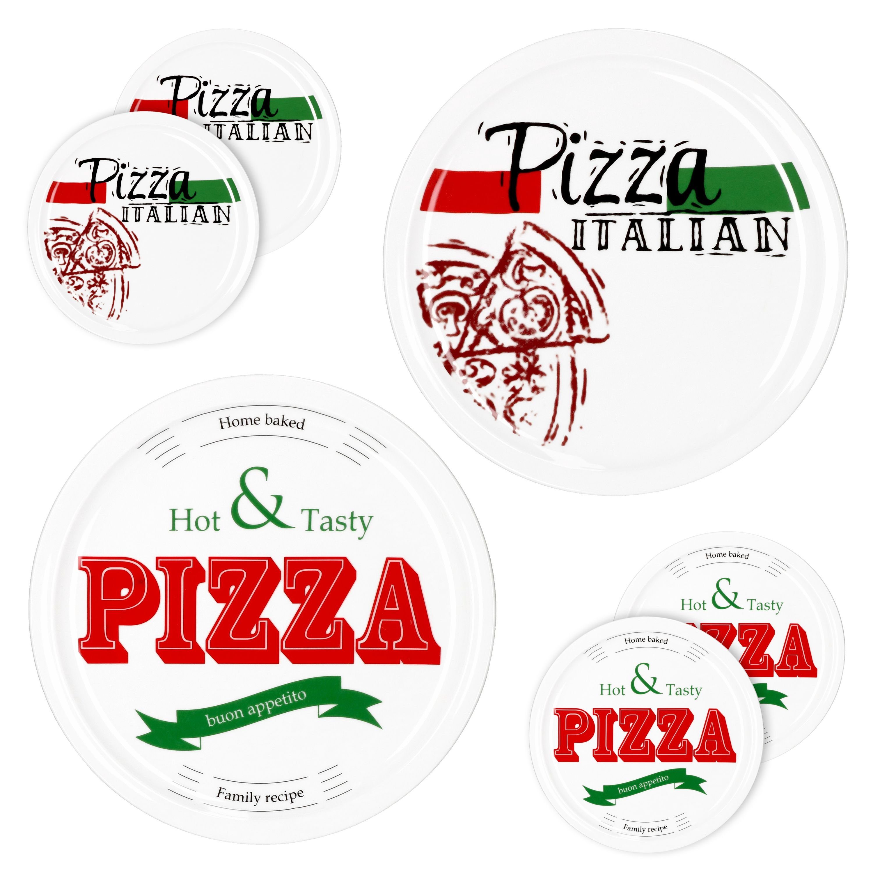 MamboCat Pizzateller 6er Set Pizzateller 3x Hot & Tasty + 3x Pizza Italian 28cm