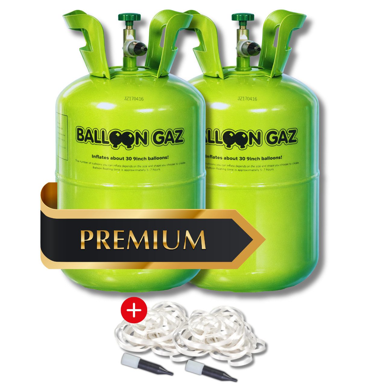 Folat Helium 2x Ballongas Heliumflasche inkl. Schnur & Füllventil, XXL-Set für Hochzeit, Geburtstag, Party – für bis zu 60 Luftballons