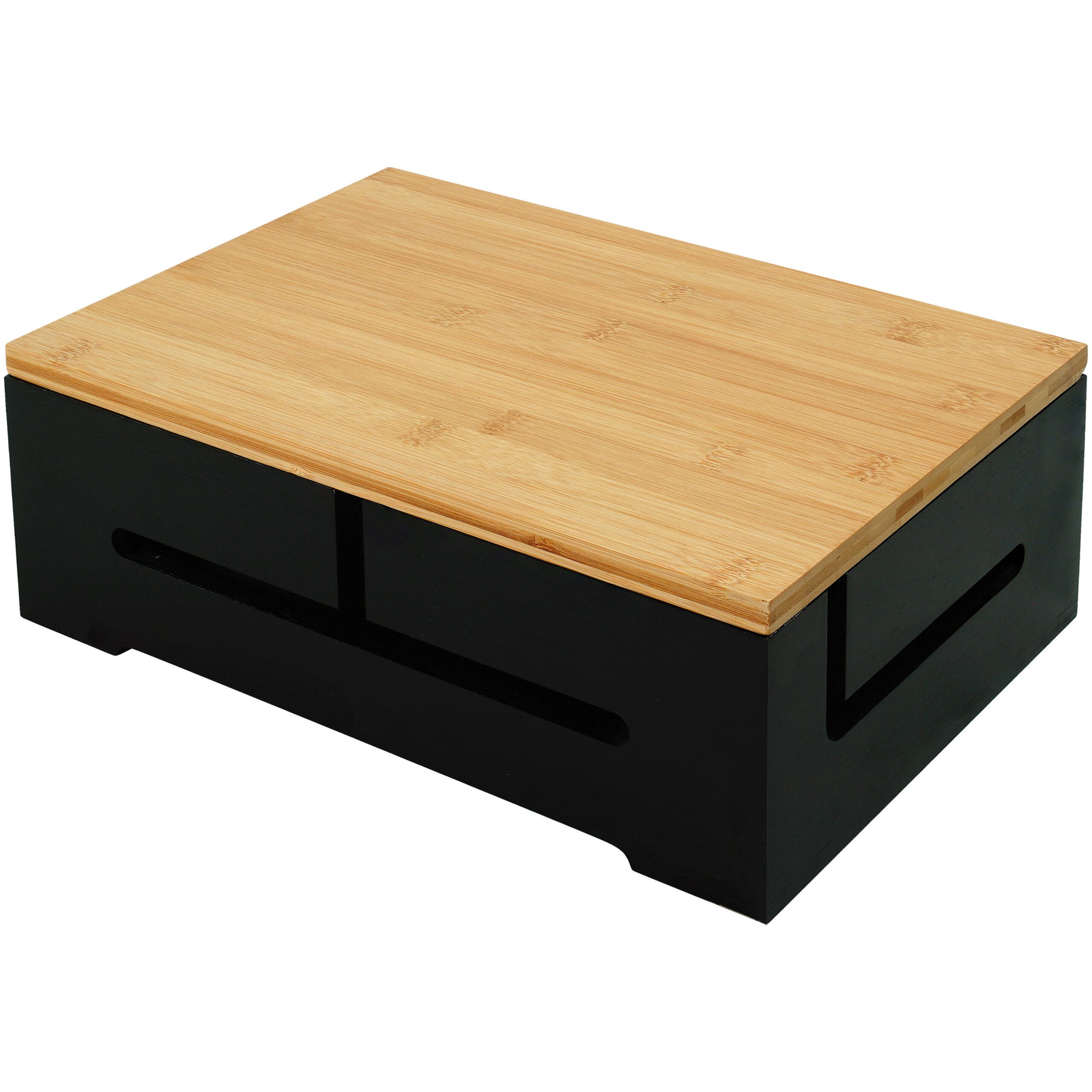 relaxdays Kabelbox Bambus Kabelbox mit Magnetdeckel, schwarz günstig online kaufen