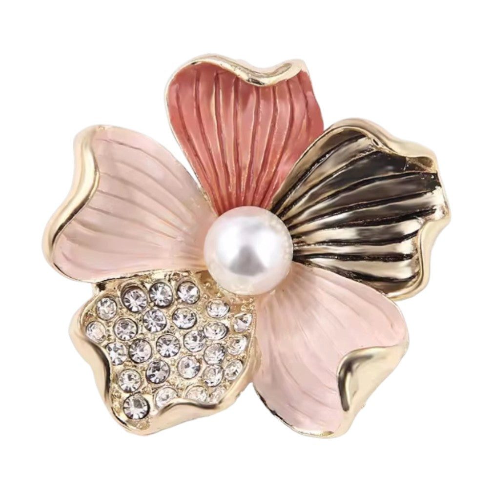 Dark-Desires Brosche Zarte Blüten-Brosche Rosa-Gold mit Kunstperle Tricolor, Damen Brosche vintage Accesssoire retro Anstecknadel