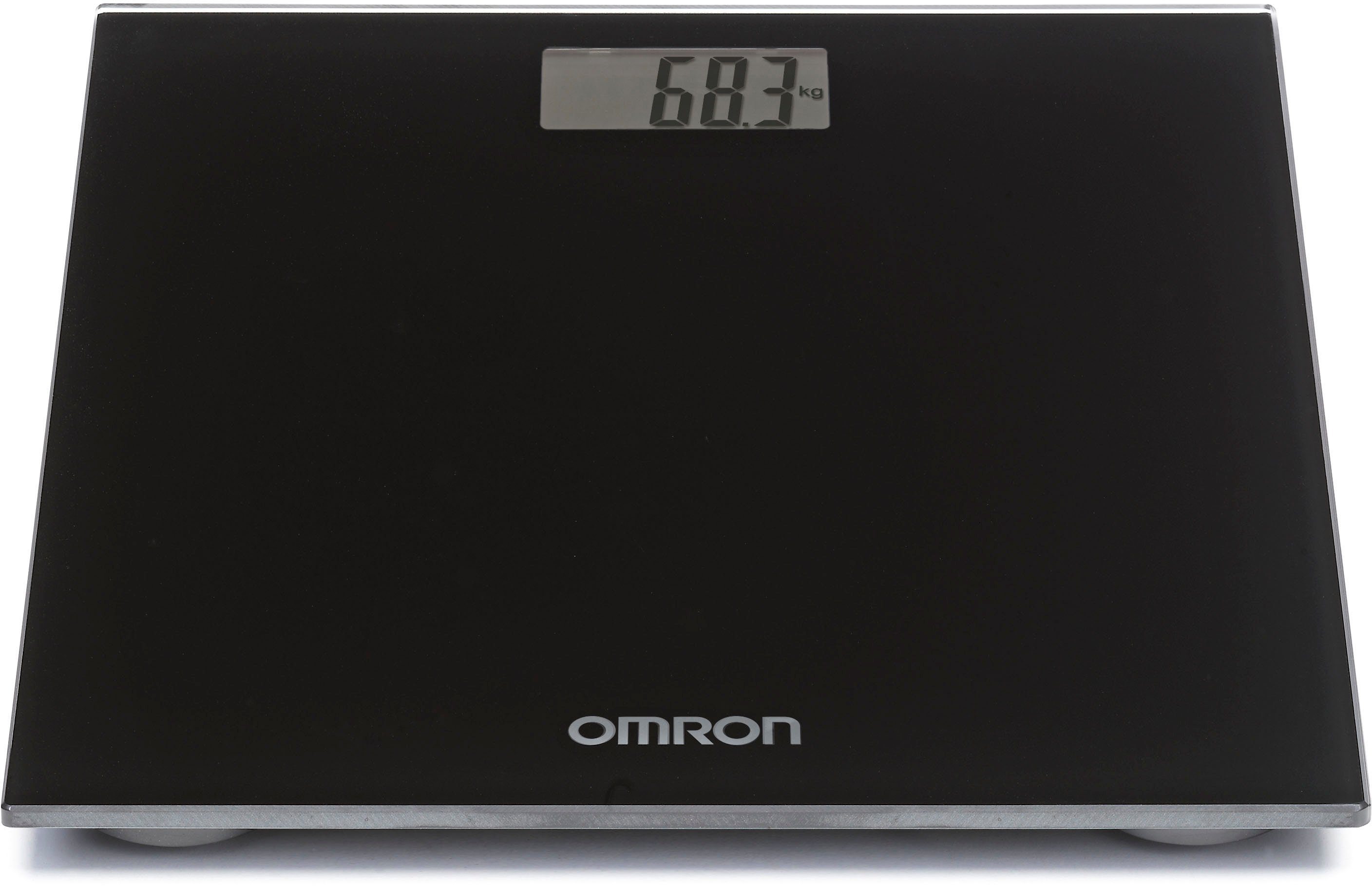 Omron Personenwaage HN289 extra flach, mit Wiegefläche aus Sicherheitsglas, bis 150 kg, One-Touch-Wiegen, großes LCD-Display und rutschfesten Standfüßen