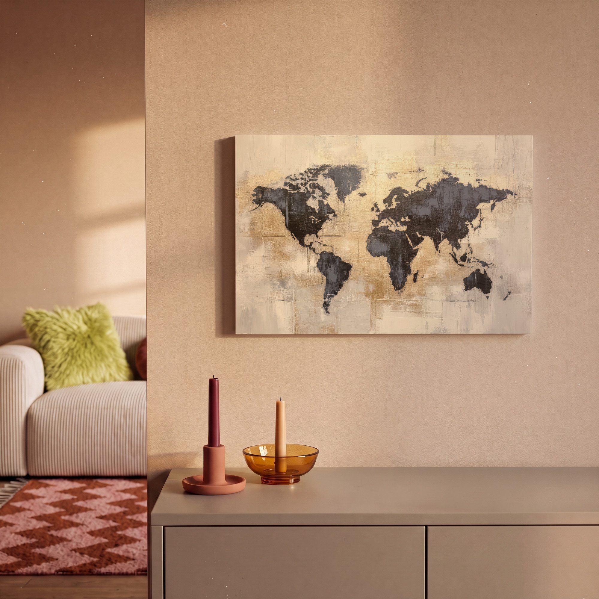 OneMillionCanvasses® Leinwandbild Weltkarte - Gold - Schwarz - Abstrakt, Fotodruck (1 St), Wandbild, Deko Schlafzimmer Wohnzimmer Flur 20x20 cm – Bild 2 von 5
