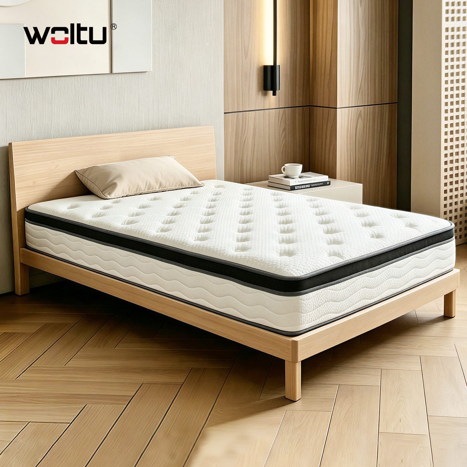 Taschenfederkernmatratze, Woltu, 24 cm hoch, Taschenfederkernmatratze, ergonomisch und atmungsaktiv für Einzelbett