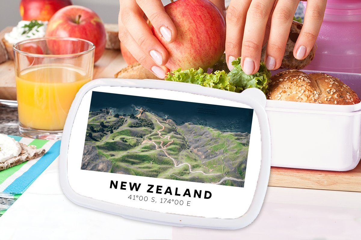MuchoWow Lunchbox Neuseeland - für Mädchen Brotbox Wasser (2-tlg), und Erwachsene, Kunststoff, und für Brotdose, Jungs - Kinder Strand, weiß - Grün