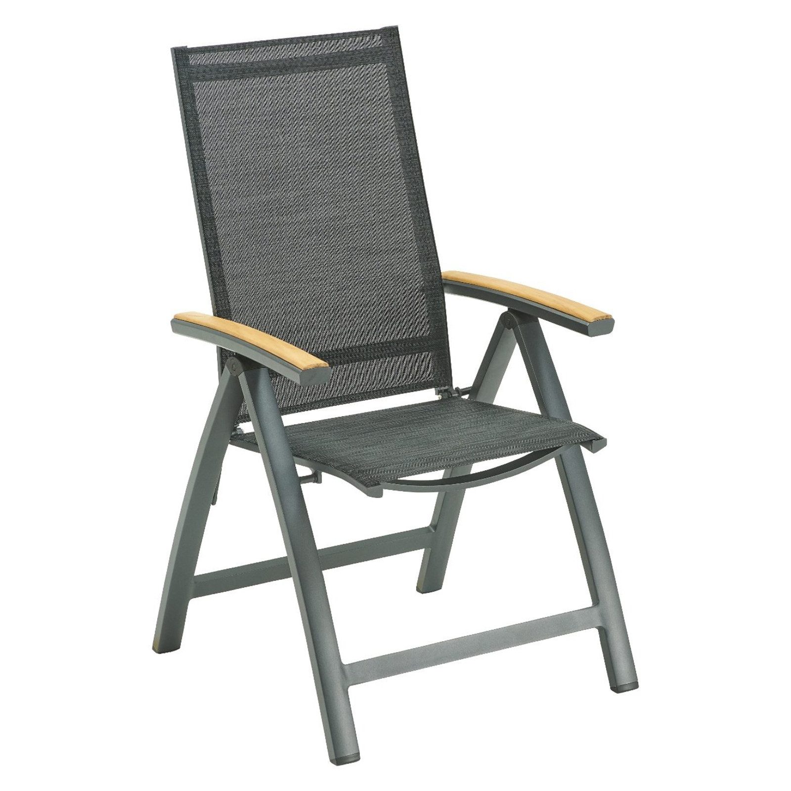 Liadomo Gartenstuhl Ricadi, klappbarer Hochlehner, Gartensessel zum Verstellen (stabiler Multipositionssessel), Klappsessel, verstellbare Rückenlehne, Aluminium, Textilgewebe