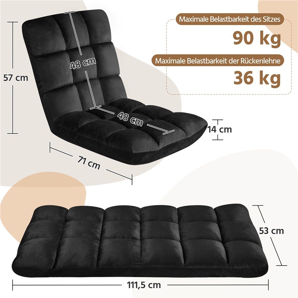 Yaheetech Relaxsessel mit Verstellbarer Lehne, Bodensessel Faltbar, Lazy Sofa, Lesesessel für Zuhause