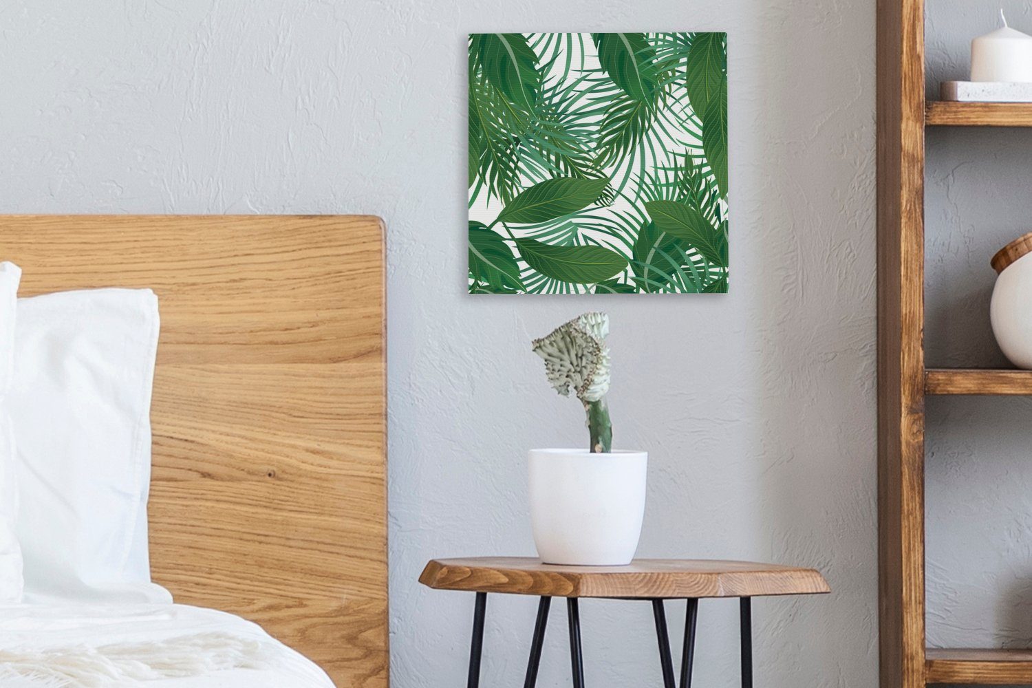 Schlafzimmer Leinwandbild (1 OneMillionCanvasses® für St), - Bilder Tropisch, Wohnzimmer - Blätter Muster Leinwand