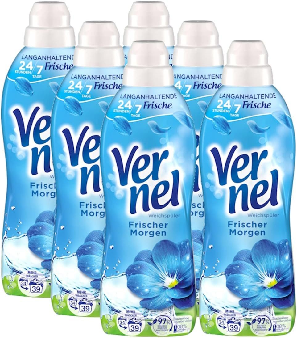 Vernel 6x VERNEL Frischer Morgen Weichspüler 39 WL (234 Waschladungen) Weichspüler (6-St. Wäscheduft für 24 Stunden & 7 Tage langanhaltende Frische)