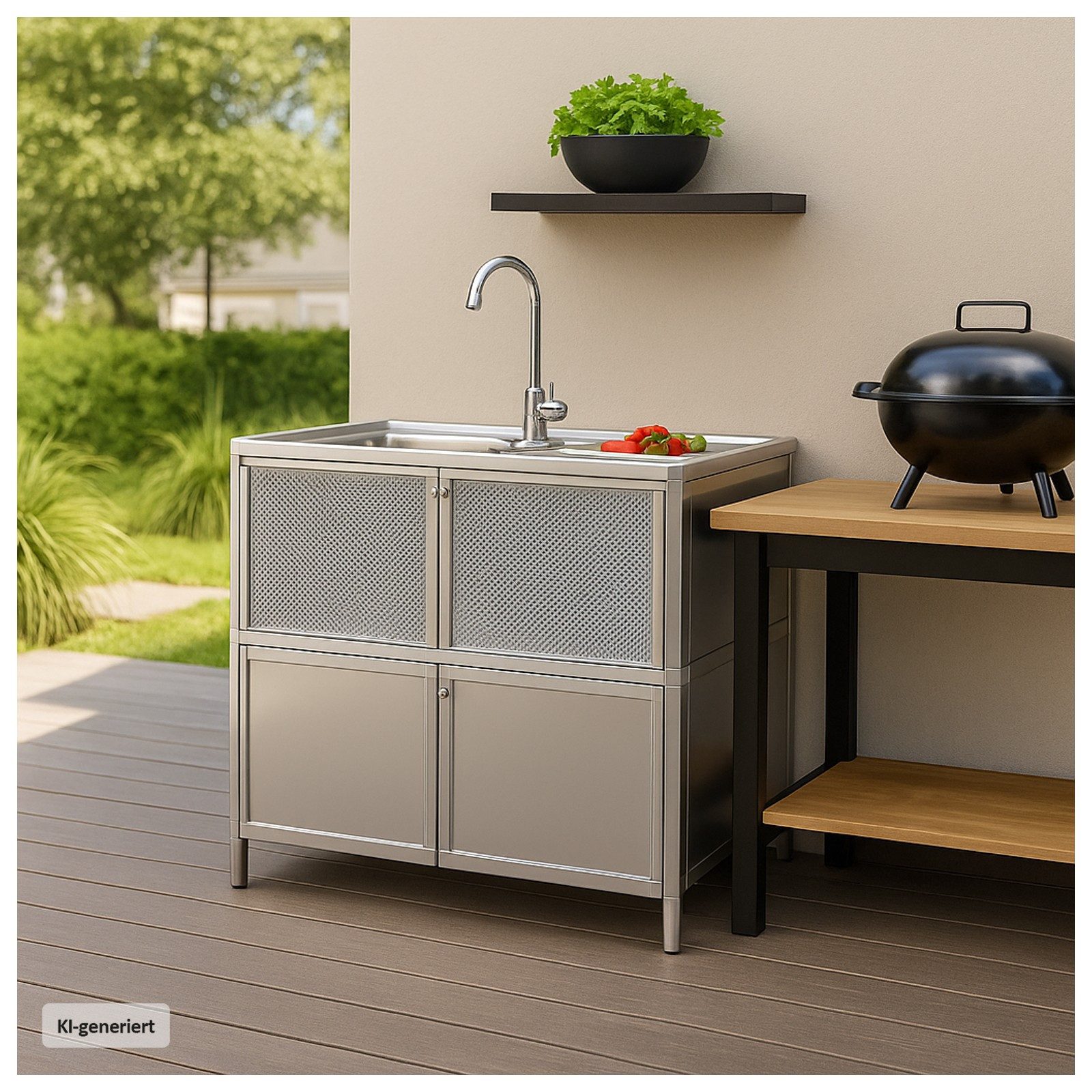 HTI-Living Küchenspüle Spüle mit Abtropfläche und Unterschrank, 83/43 cm, (Stück, 1 St., 1 Outdoorspüle), für Garten und Camping mit Edelstahl-Armatur