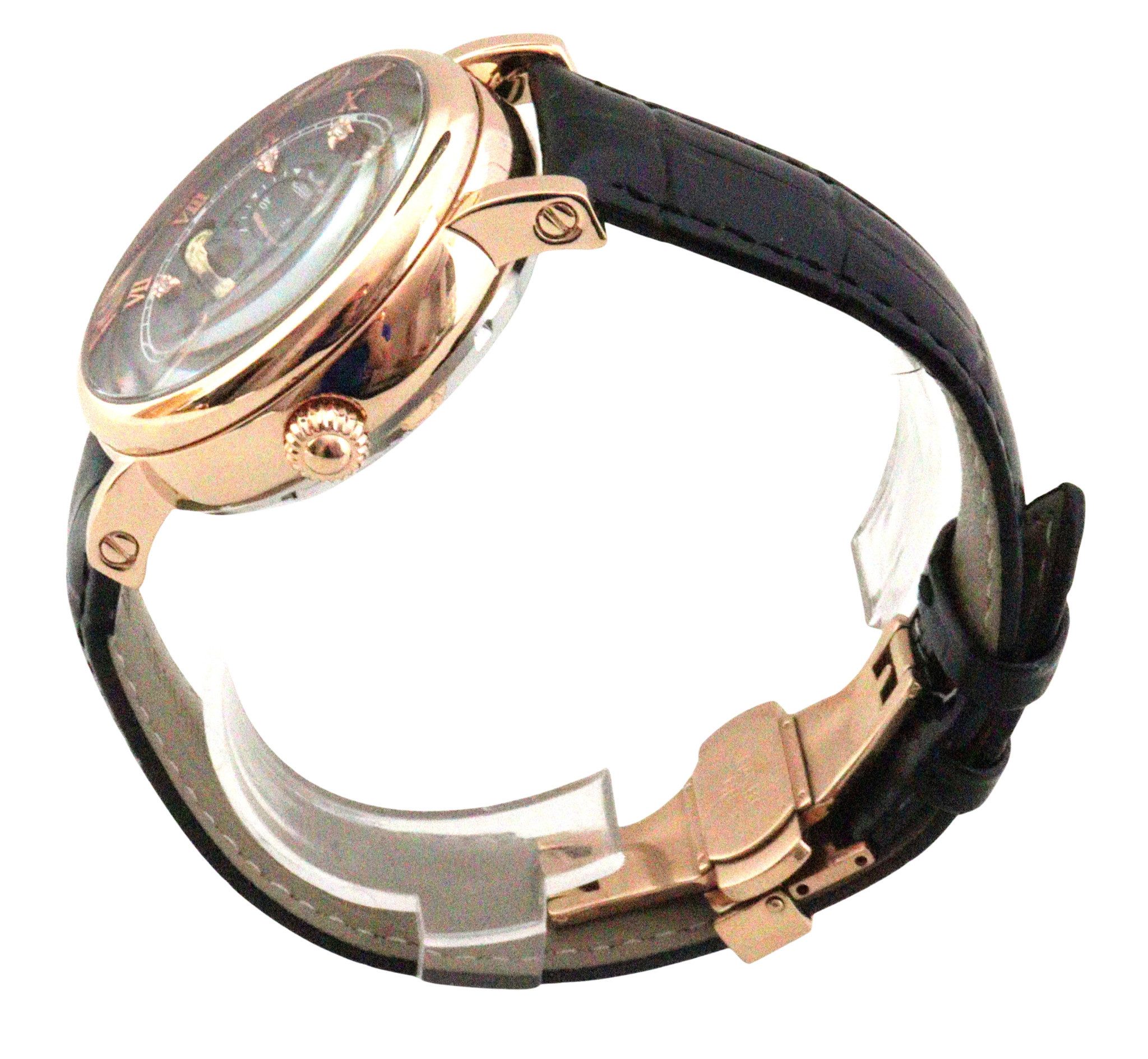 Rötting Design Automatikuhr Herrenuhr Armbanduhr Tag/Nacht Phase schwarzes Ziffernblatt, Tag/Nacht Phasen Anzeige, goldrosefarbenes Gehäuse