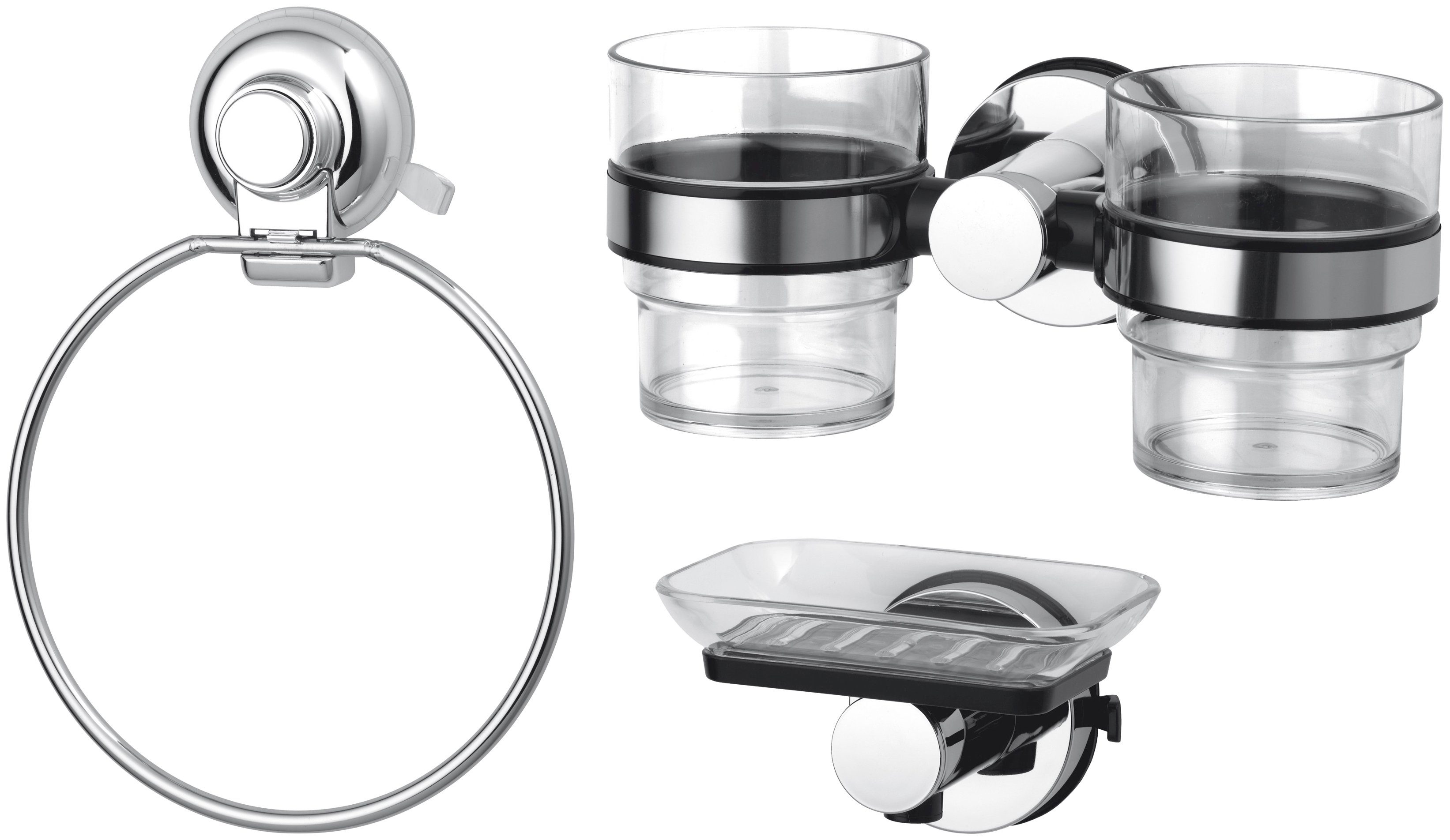 der Saughaken, gewünschten 3 Intelligenter roter HOOKIE platzieren, Stelle System® Saughaken Set, zeigt Saugkraftverlust tlg., Knopf Ring drücken, Badaccessoire-Set 3-teilig, an FERTIG!, GSW