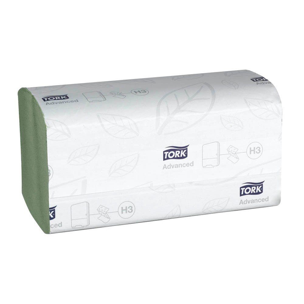TORK Papierhandtuch 3.750 Zickzack-Handtücher Papierhandtuch Advanced 2-lagig - grün, 2-lagig, Nassfest, Lorbeerblatt-Design