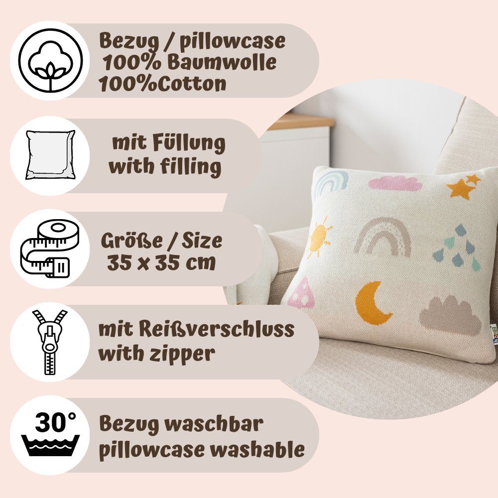 howa Dekokissen be happy, Strickkissen Kinderzimmer Deko Kissen für Kinder Baumwolle mit Füllung