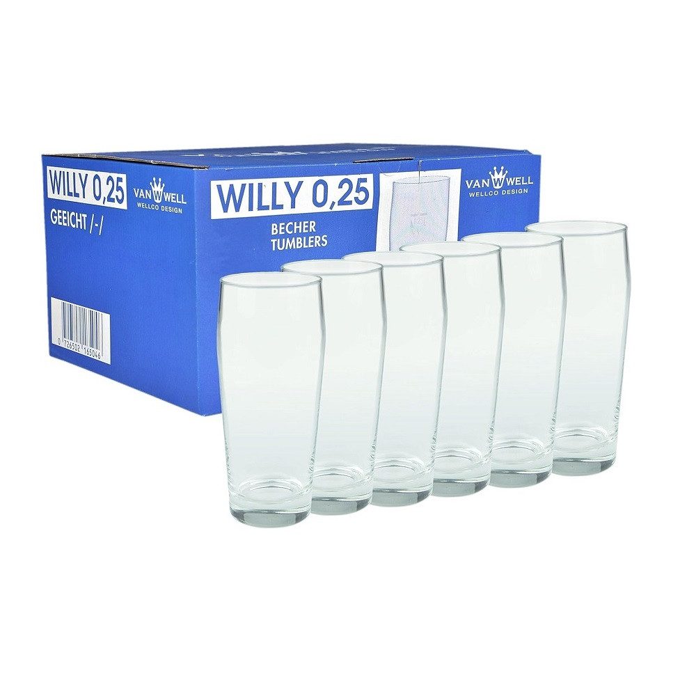 Arcoroc Bierglas Arcoroc Willi Becher 330 ml geeicht auf 250 m 6er Set, Glas
