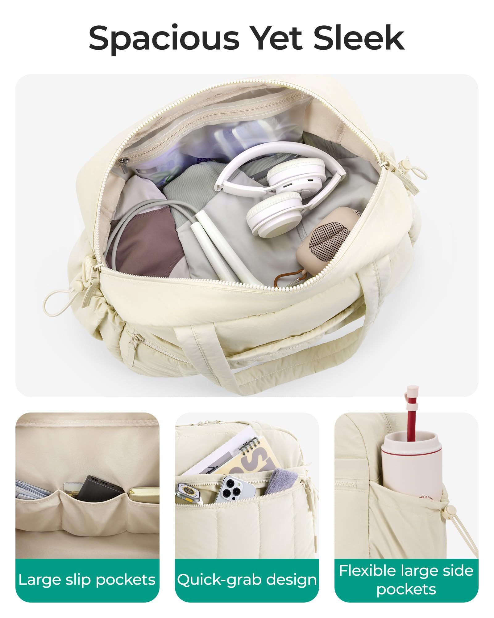 Forrlite Reisetasche Reisetasche Puffer, Sporttasche Damen 24L Weekender Wickeltasche (Wasserabweisend Travel Bag Handgepäck Gym Bag Kliniktasche Geburt Krankenhaustasche Mit PVC Nasse Tasche Für Fitness, Schwarz)