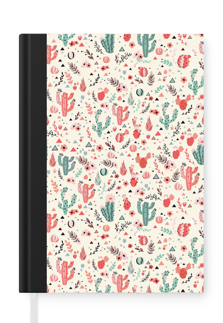 MuchoWow Notizbuch Kaktus - Blumen - Pastell - Muster, Journal, Merkzettel, Tagebuch, Notizheft, A5, 98 Seiten, Haushaltsbuch